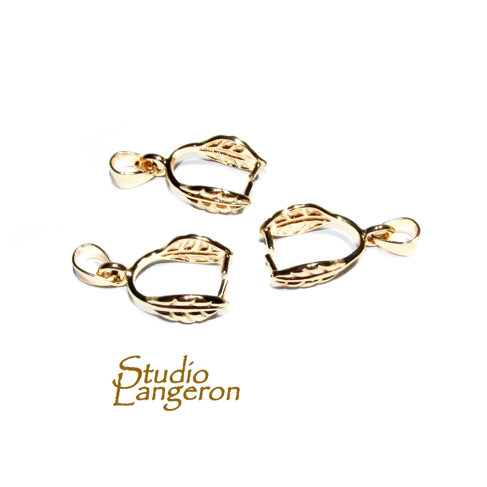 14K Yellow Gold Filled Decorative Large Pinch Pendant Bail size 24.0x11.0mm, Jewelry Making, Bail gold filled - 1 piece