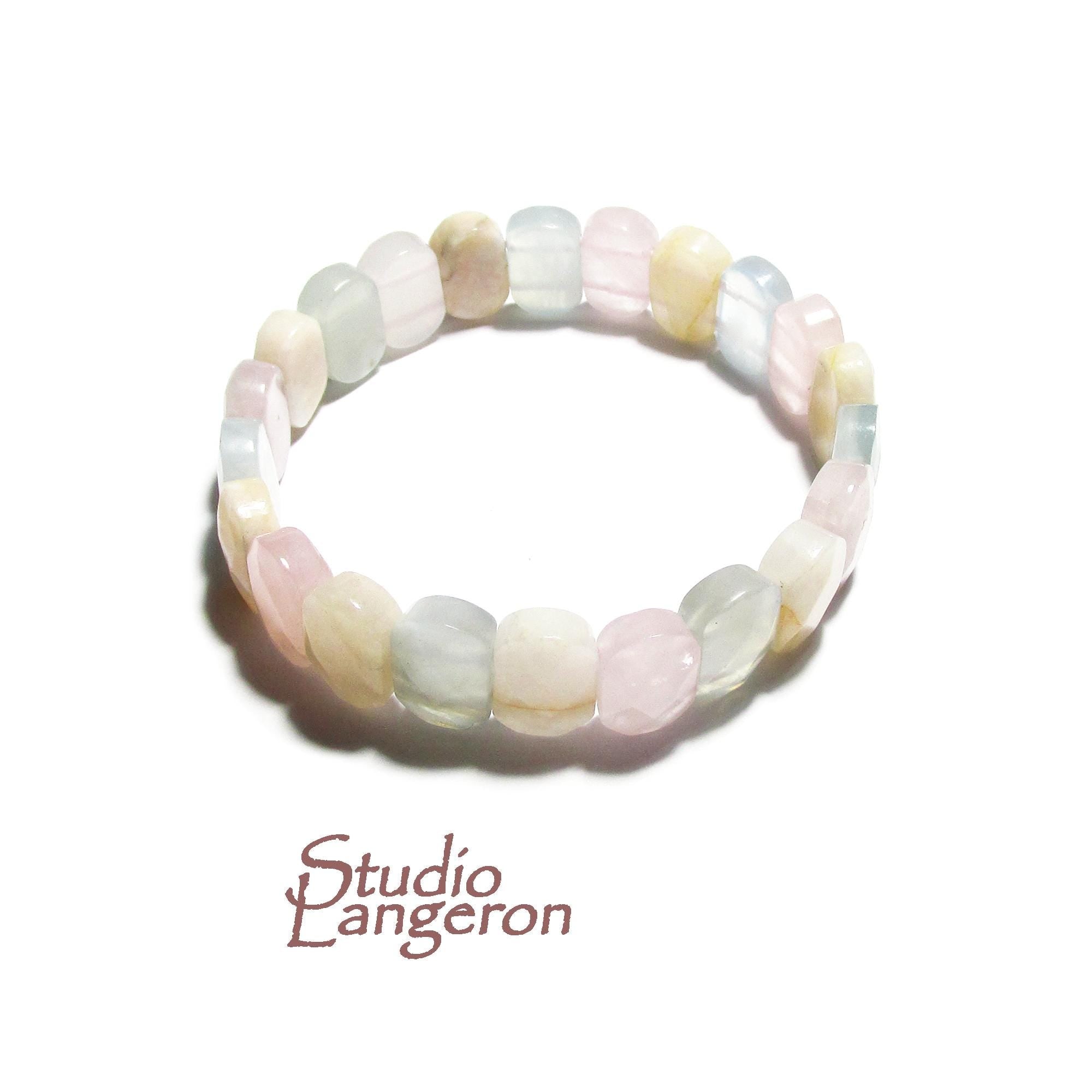 Natural Stone Morganite Square Beads Bracelets, Faceted Rectangle Strand Bangle For Women, Gemstone, Jewelry Gifts, Morganite