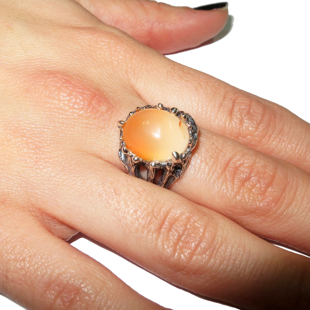 Statement Natural opal ring 925 sterling silver size 8, Handmade ring, single copy, sterling silver, Orange opal, silver ring, gemstone