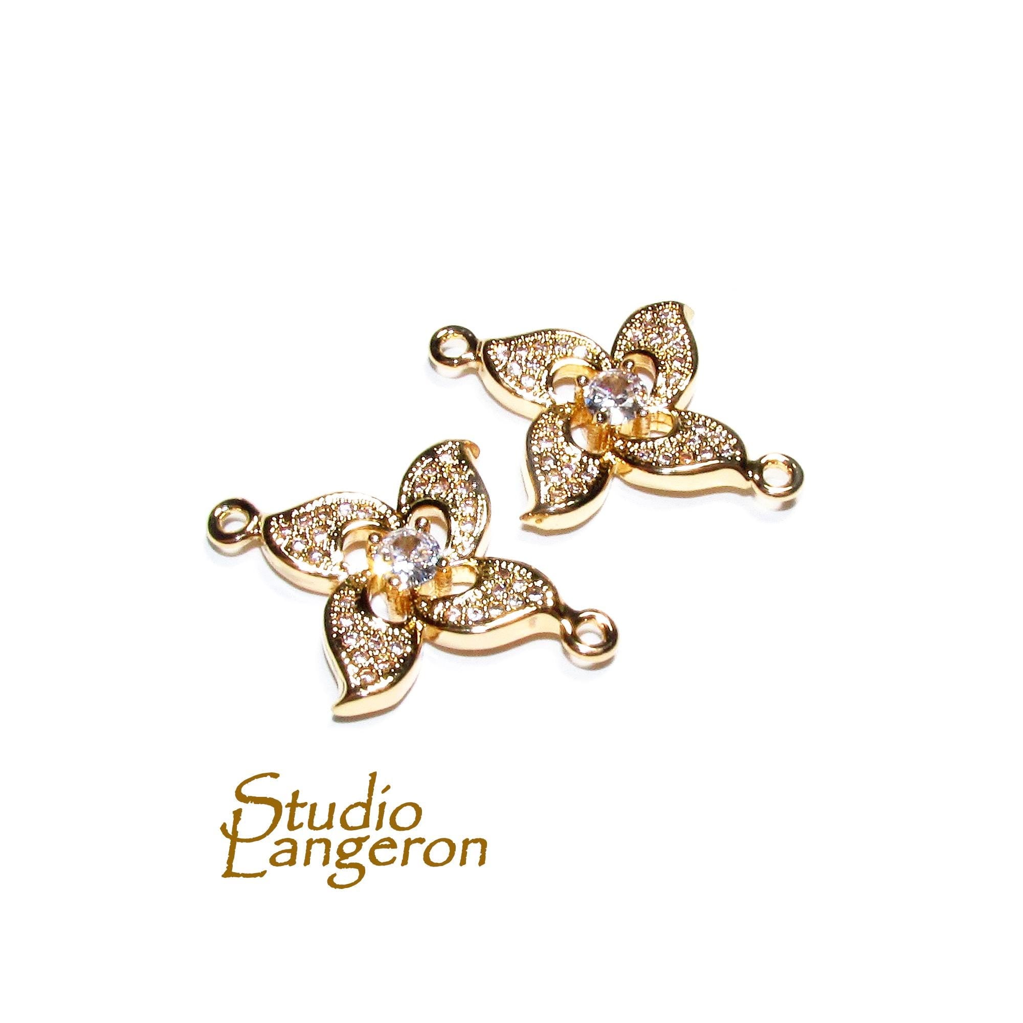 14K Gold filled connector with crystals 2.5x2.0 cm, gold filled link, Jewelry making, link connector - 1 piece