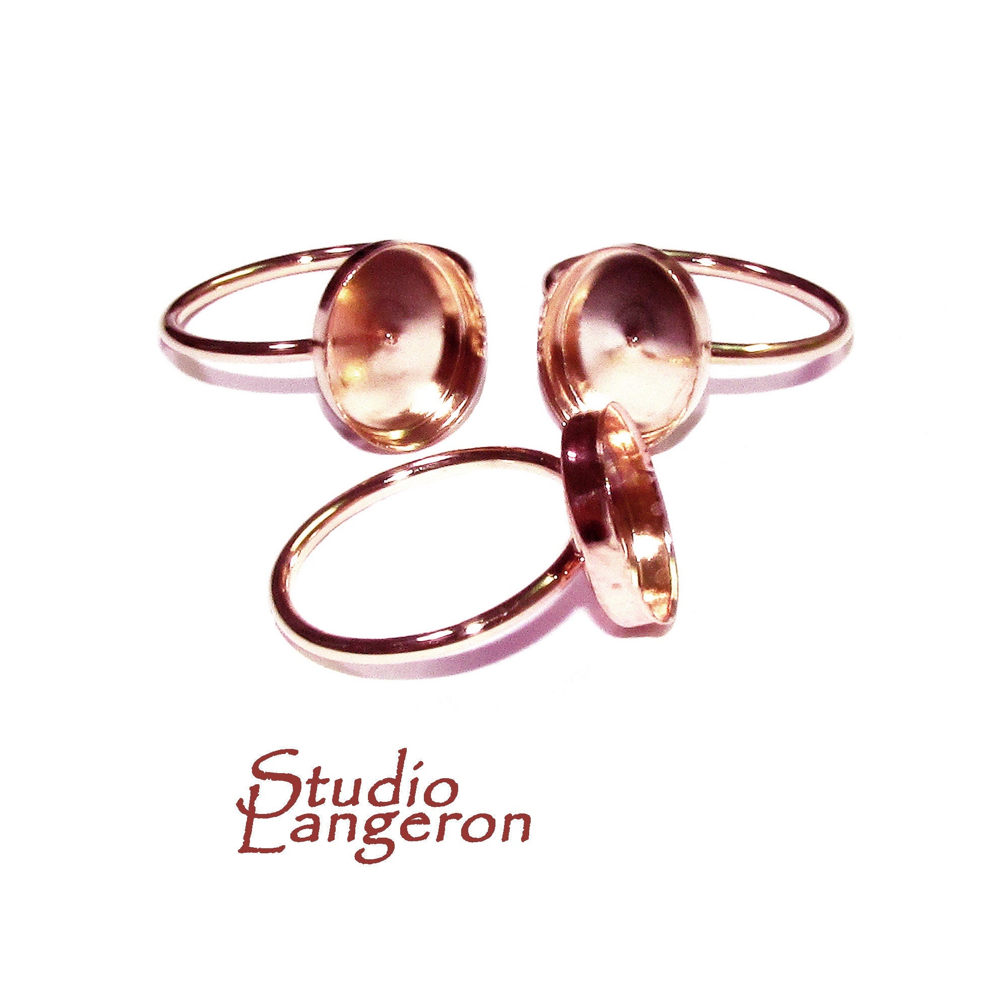 14K Rose gold filled blank ring with bezel cup 10x12 mm size 4 - 11, Base ring, Bezel cup, Setting, Jewelry making - 1 piece