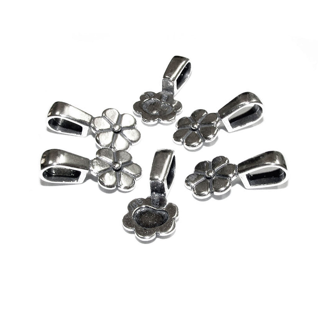 925 Sterling silver Flower Glue-on Flat Pad Pendant Bails, sterling silver Bail, Bail silver, Bail finding, Jewelry making - 1 piece