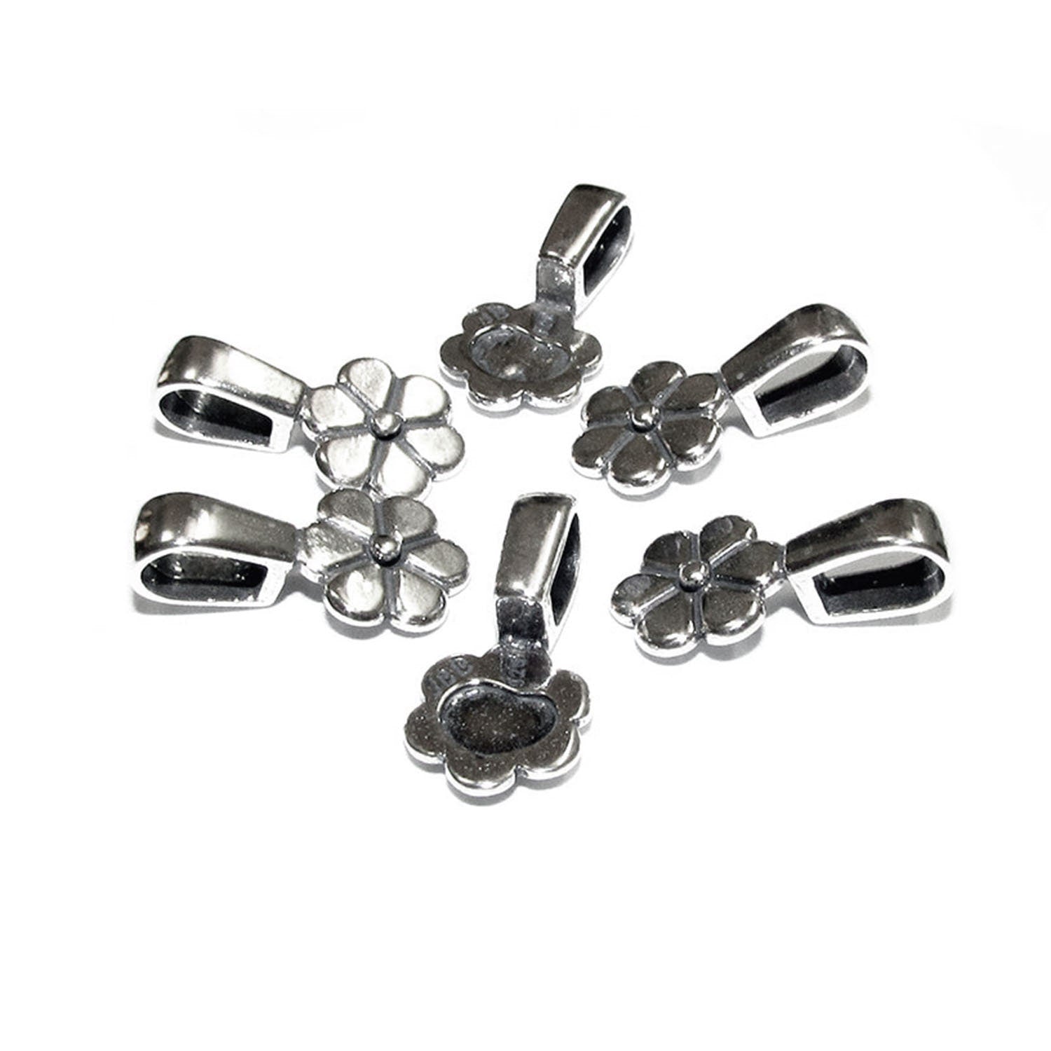 925 Sterling silver Flower Glue-on Flat Pad Pendant Bails, sterling silver Bail, Bail silver, Bail finding, Jewelry making - 1 piece