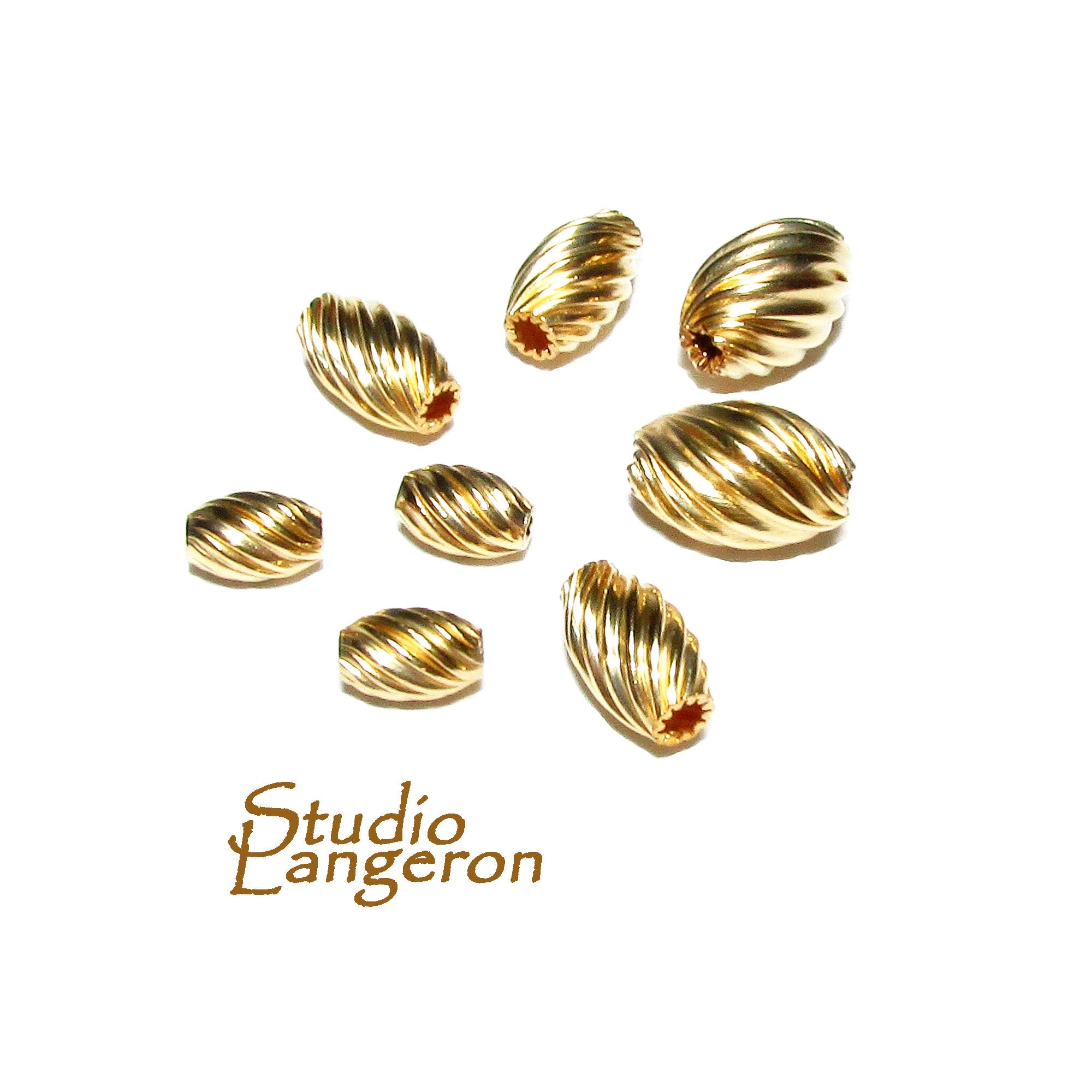 14K yellow gold filled oval twisted beads, Oval Beads, swirl beads, Gold filled beads, Jewelry making, Yellow Gold Filled - 1 piece