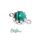 925 Sterling Silver natural Malachite round Link Connector size 14x7 mm, Natural Malachite silver link, Jewelry making, Connector - 1 piece