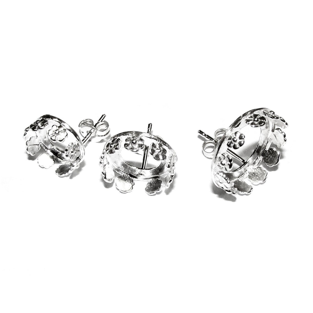 925 Sterling Silver Blank earrings size 8, 10, 12 mm, Bezel cup, Post Earring Mountings, Base earrings, Jewelry making - 1 pair (2 pieces)