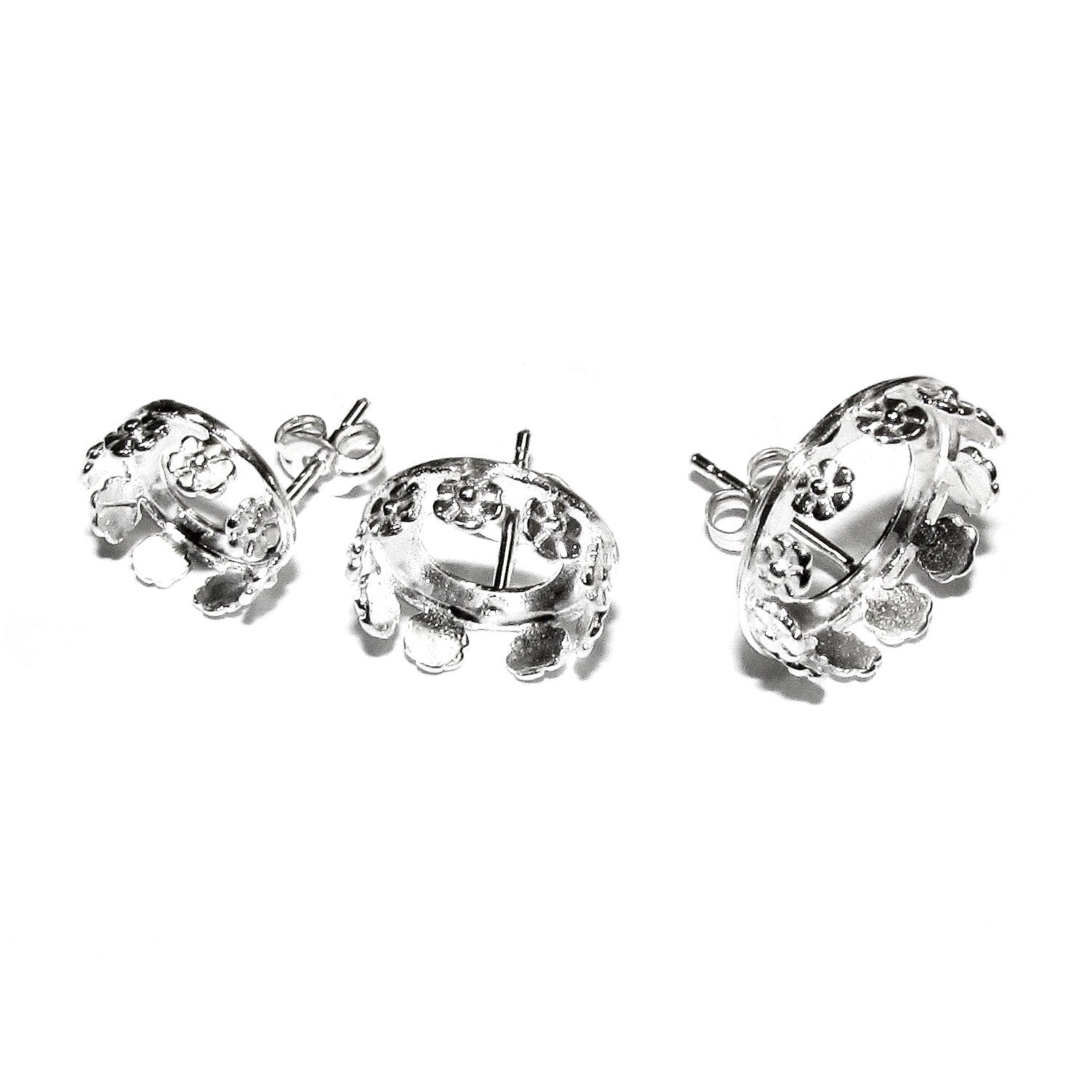 925 Sterling Silver Blank earrings size 8, 10, 12 mm, Bezel cup, Post Earring Mountings, Base earrings, Jewelry making - 1 pair (2 pieces)