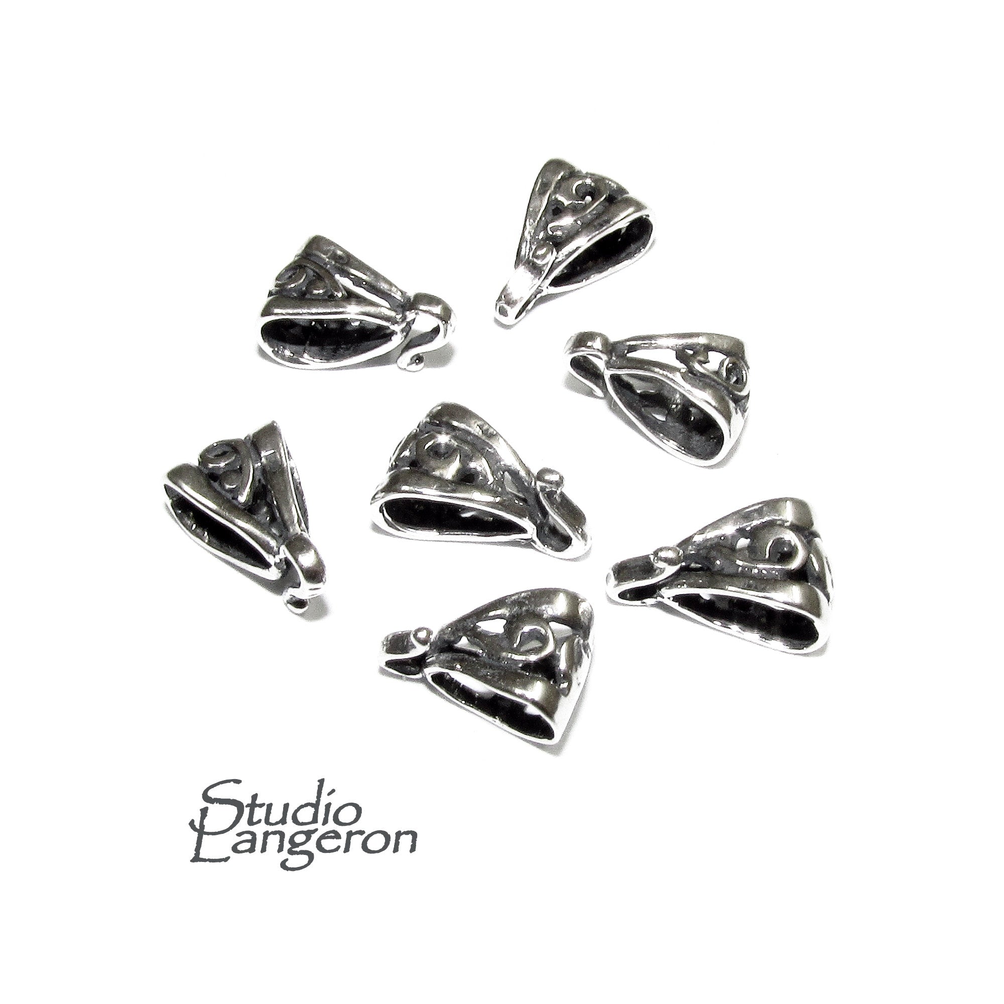 925 Sterling silver delicate filigree Pendant Bails with hook, Bail with hook, sterling silver Bail, Bail finding, Jewelry making - 1 piece