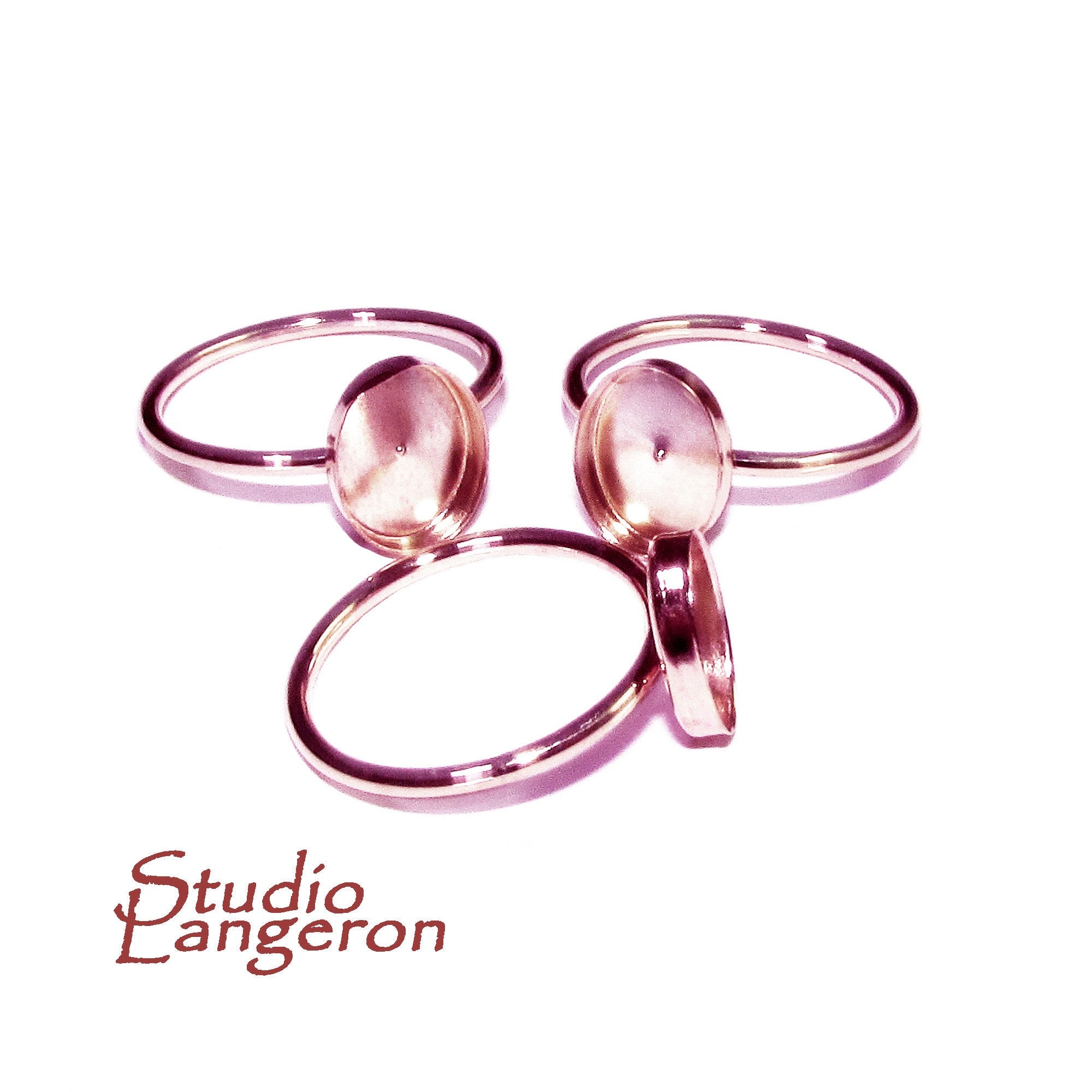 14K Rose gold filled blank ring with bezel cup 8x10 mm size 4 - 11, Base ring, Bezel cup, Setting, Jewelry making, Ring setting - 1 piece