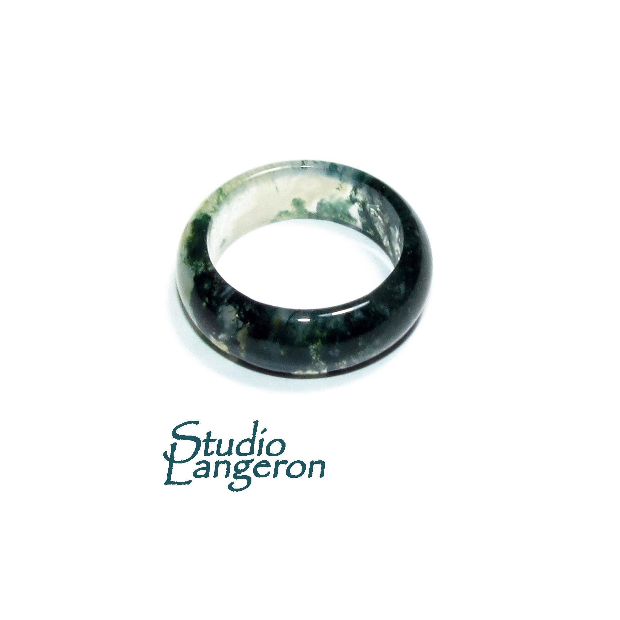 Natural Moss agate smooth band Ring size 6, Moss agate stone ring, Band Rings, Natural Gemstone ring, Unisex rings, Solid gemstone