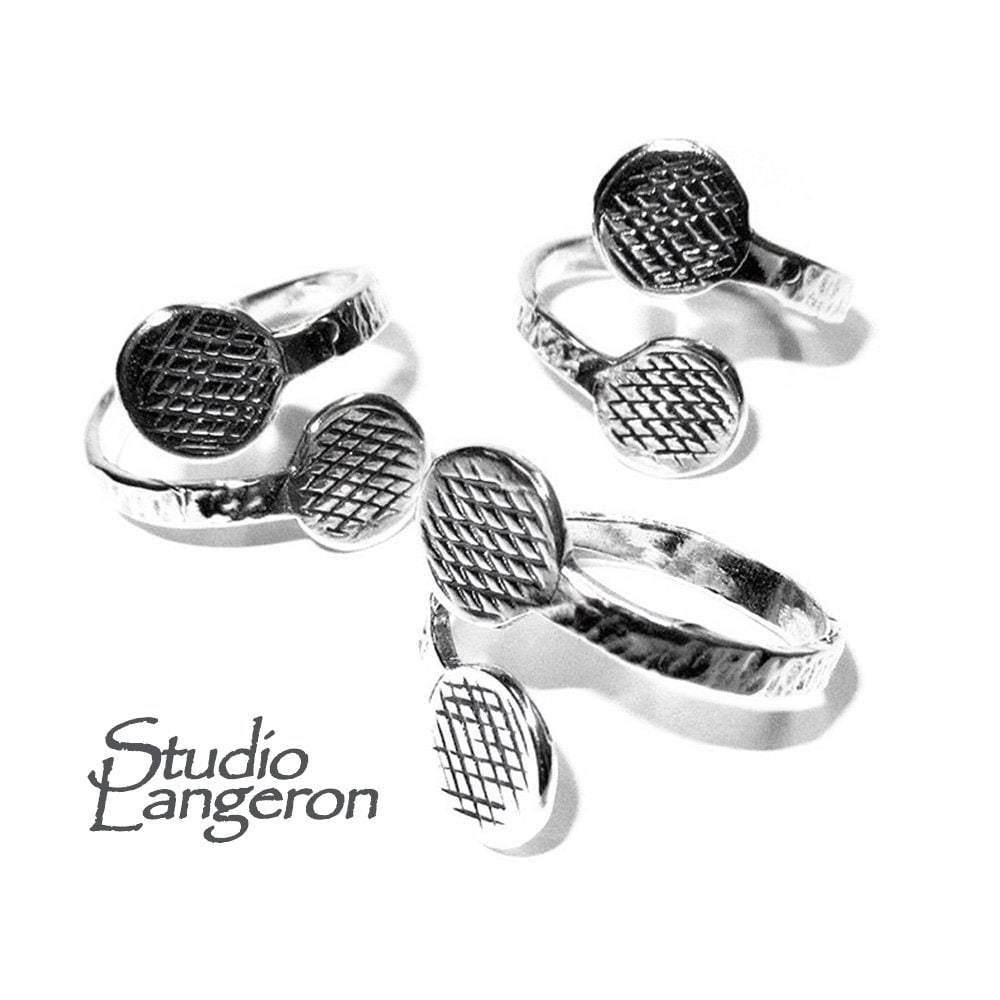 925 sterling silver open blank ring with two platform for gluing cabochons, silver ring, base ring, Jewelry making, open ring - 1 piece