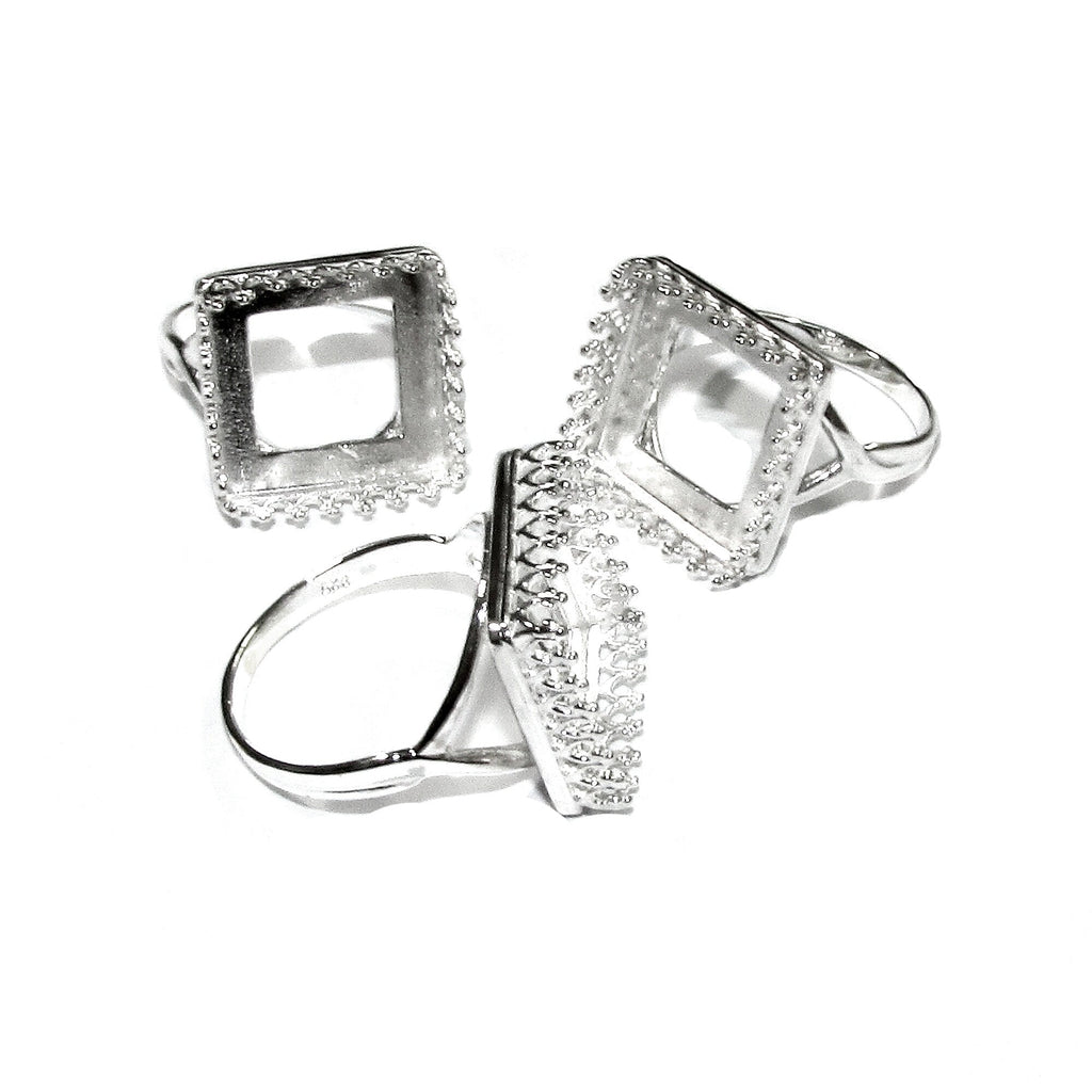 14x14mm 925 sterling silver blank ring with square bezel cup size 5, 6, 7, 8, 9, silver ring, base ring, jewelry making, bezel cup - 1 piece
