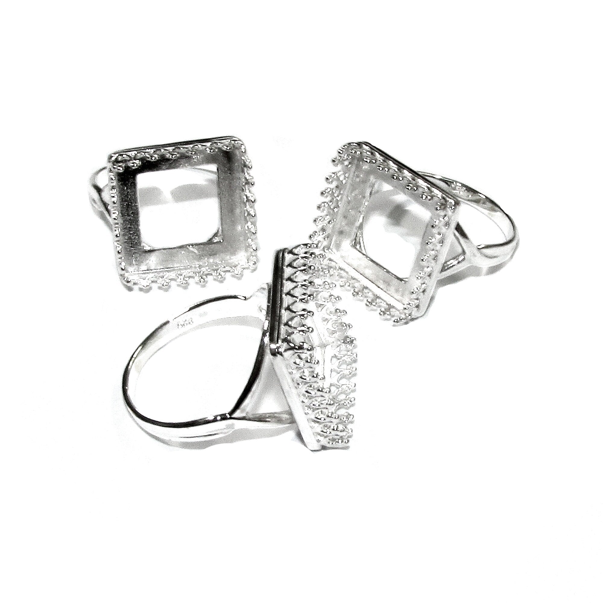 14x14mm 925 sterling silver blank ring with square bezel cup size 5, 6, 7, 8, 9, silver ring, base ring, jewelry making, bezel cup - 1 piece