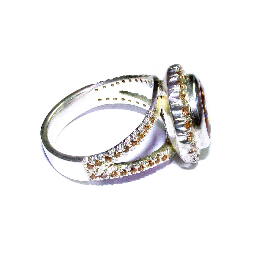Champagne topaz ring 925 sterling silver size 7 1/2, handmade ring, single copy, Statement ring, Champagne topaz, silver ring, gemstone