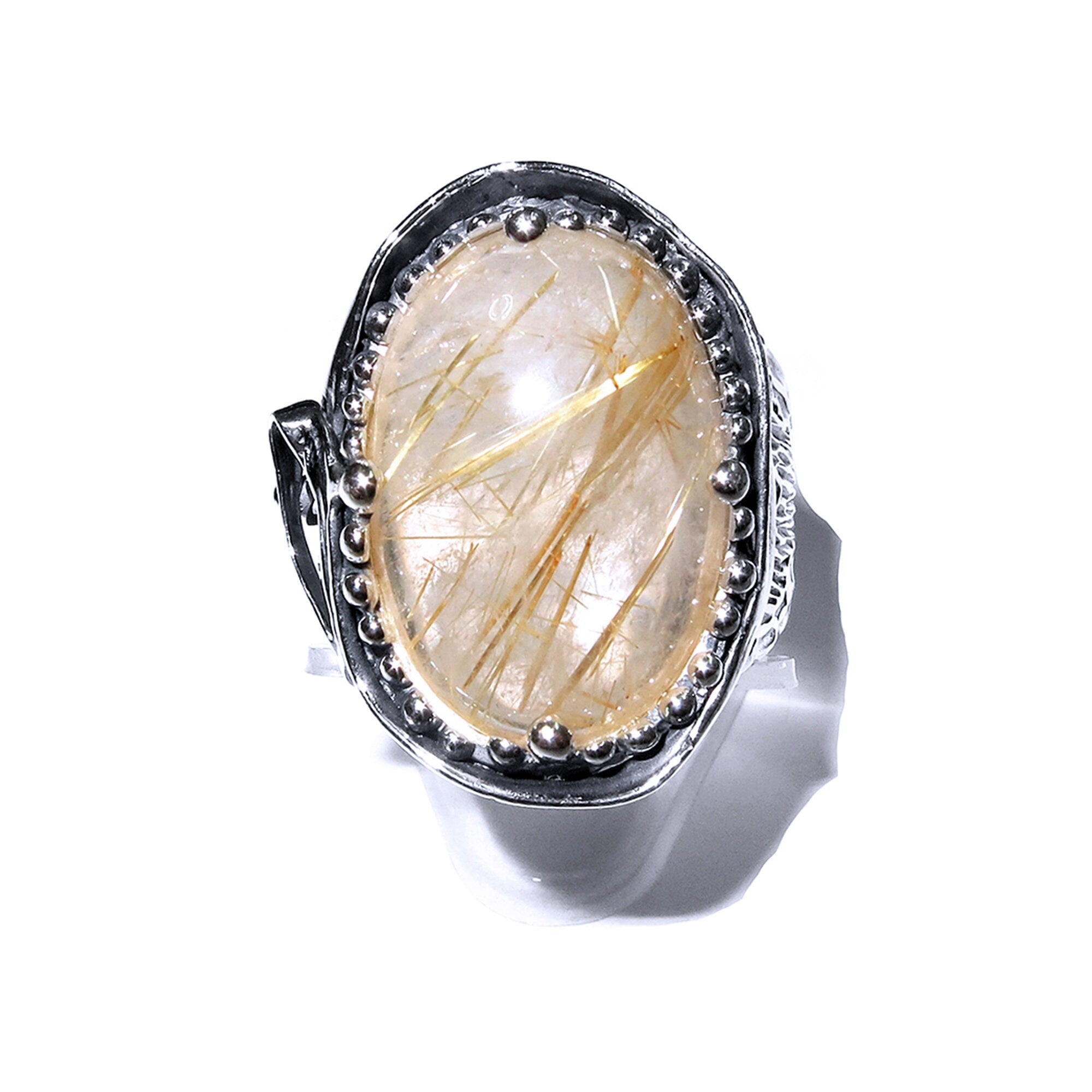 Statement Rutile quartz ring 925 sterling silver size 8 1/2, single copy, Silver ring, natural Rutile quartz, Statement ring, Handmade ring