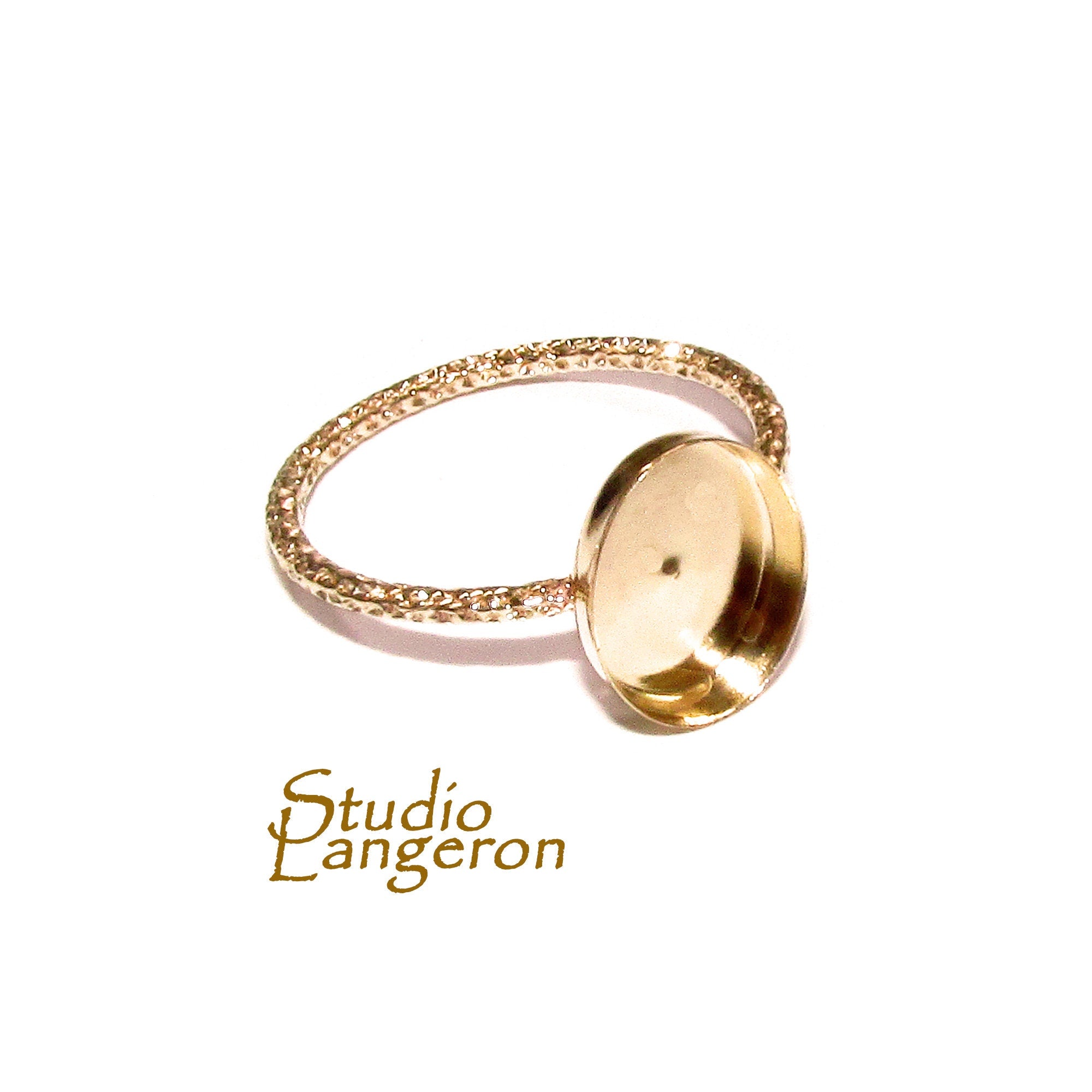 14K Yellow gold filled decorative blank ring with bezel cup 8x10mm size 4 - 11, Base ring, Bezel cup, Setting, Jewelry making - 1 piece