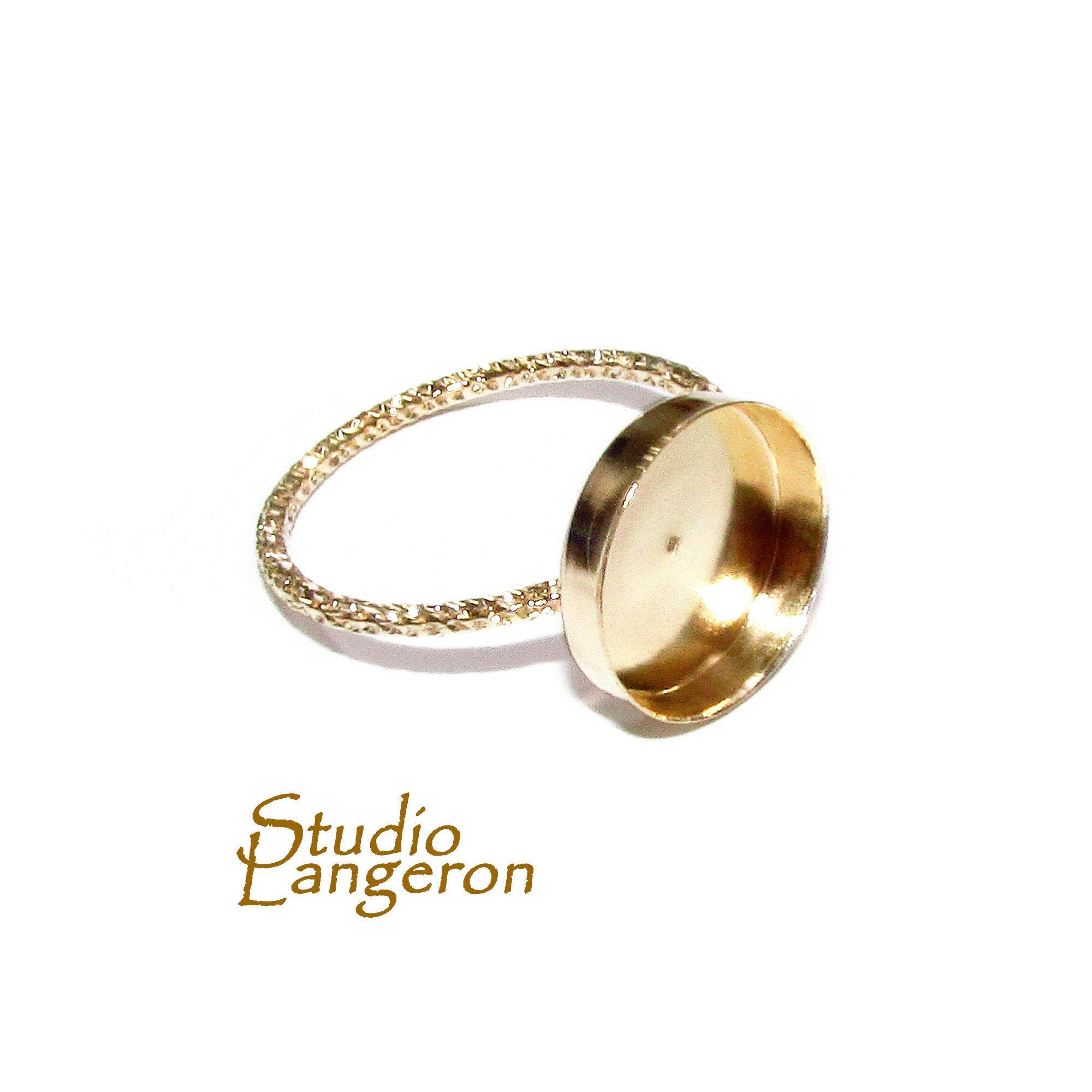 14K Yellow gold filled decorative blank ring with bezel cup 12mm size 4 - 11, Base ring, Bezel cup, Setting, Jewelry making - 1 piece