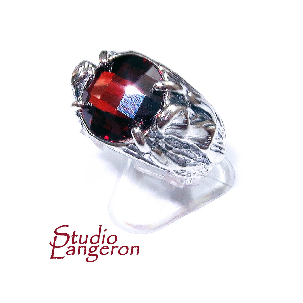 Statement Garnet ring 925 sterling silver size 7 1/2, Handmade ring, single copy, sterling silver, Garnet ring,  silver ring, red gemstone