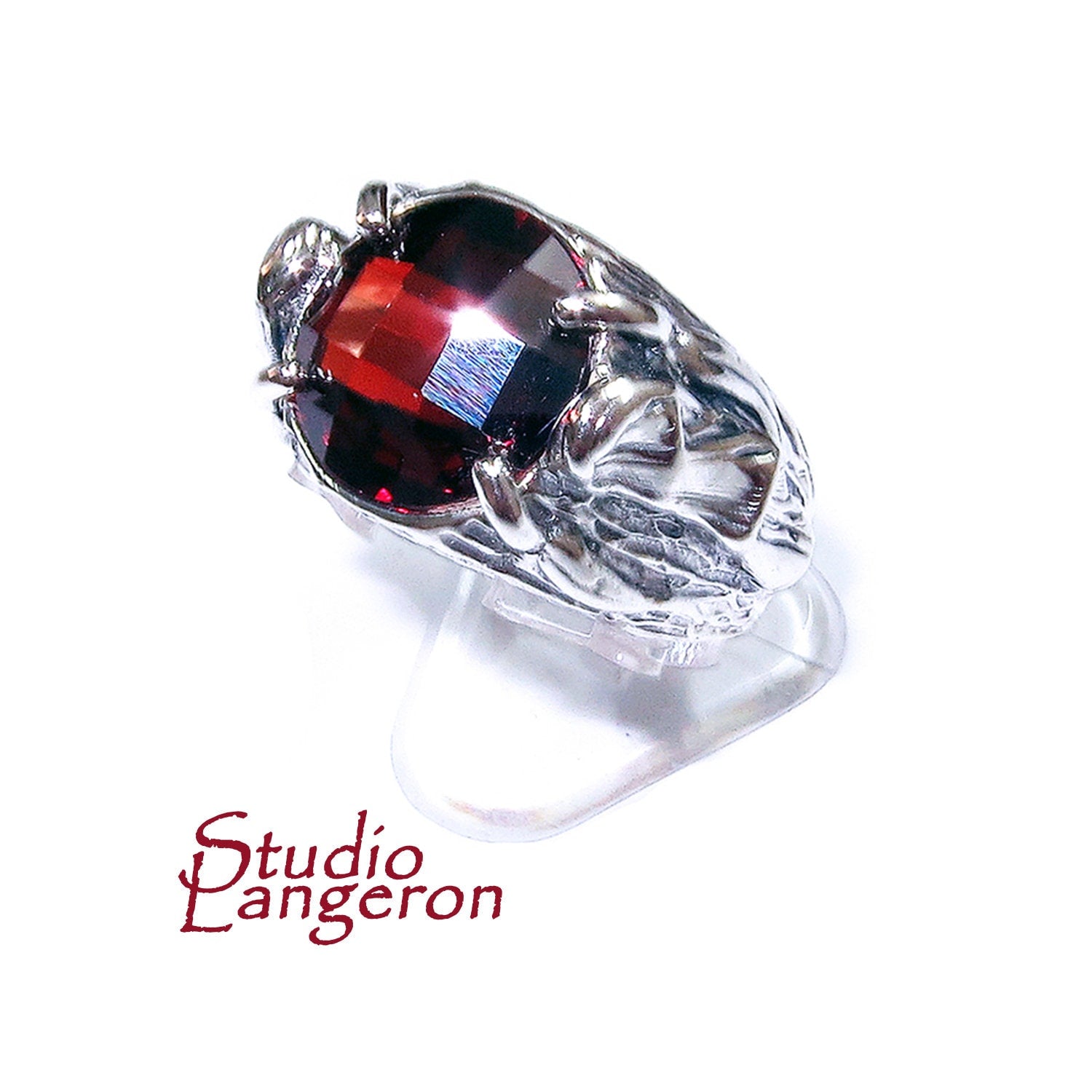 Statement Garnet ring 925 sterling silver size 7 1/2, Handmade ring, single copy, sterling silver, Garnet ring,  silver ring, red gemstone