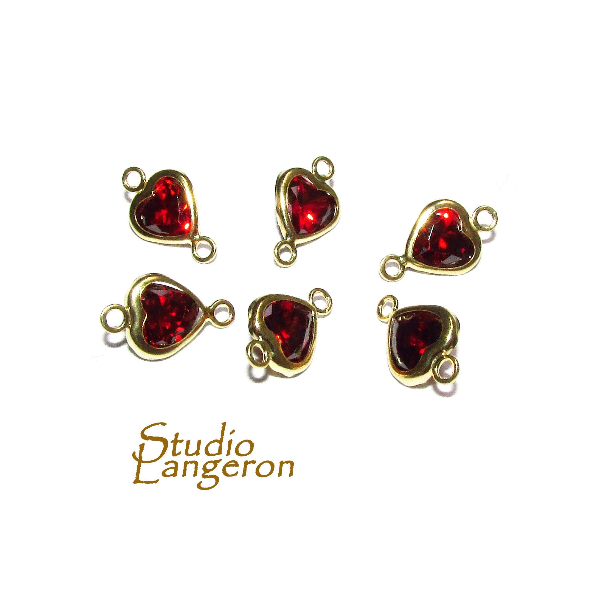 14K Gold Filled Garnet heart Link Connector size 11.5x7.0 mm, Garnet gold filled link, Garnet link connector, Jewelry making - 1 piece