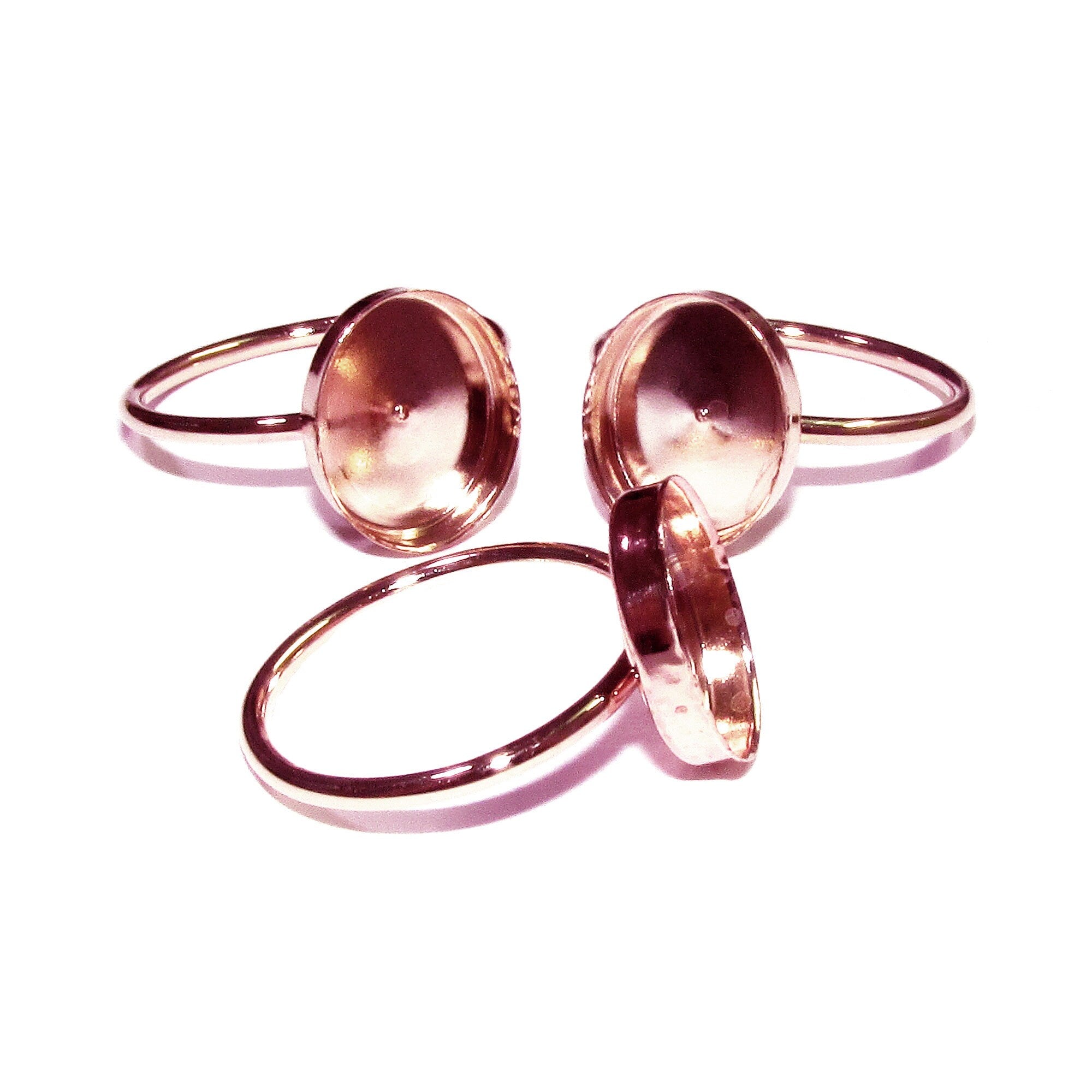 14K Rose gold filled blank ring with bezel cup 10x12 mm size 4 - 11, Base ring, Bezel cup, Setting, Jewelry making - 1 piece