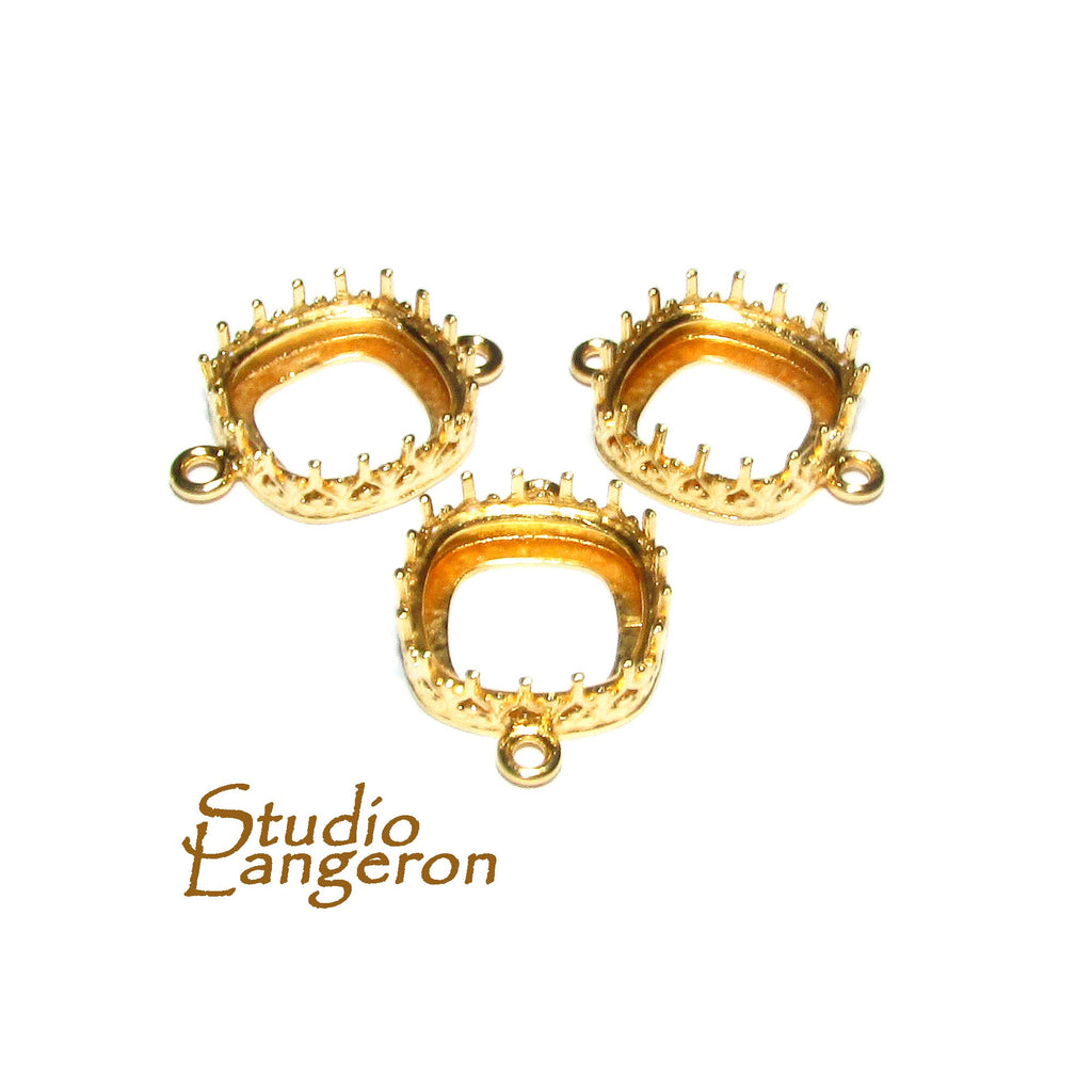 14K Gold filled cushion Bezel Cups size 12x12 mm with two closed rings, Bezel cup, Setting, Jewelry making, Blank Pendant - 1 piece