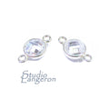 925 Sterling Silver Checkerboard white topaz Round Link Connector size 15x9 mm, white topaz link connector, Jewelry making - 1 piece