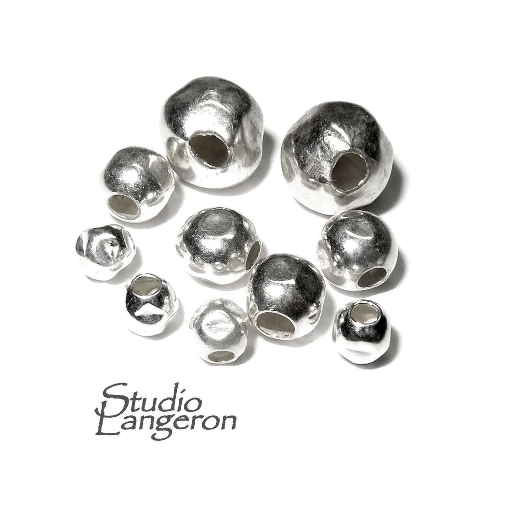 925 Sterling Silver Hammered round shiny Beads sizes 3 - 14 mm, Hammered Beads, Jewelry making, Silver beads, Sterling silver - 1 piece