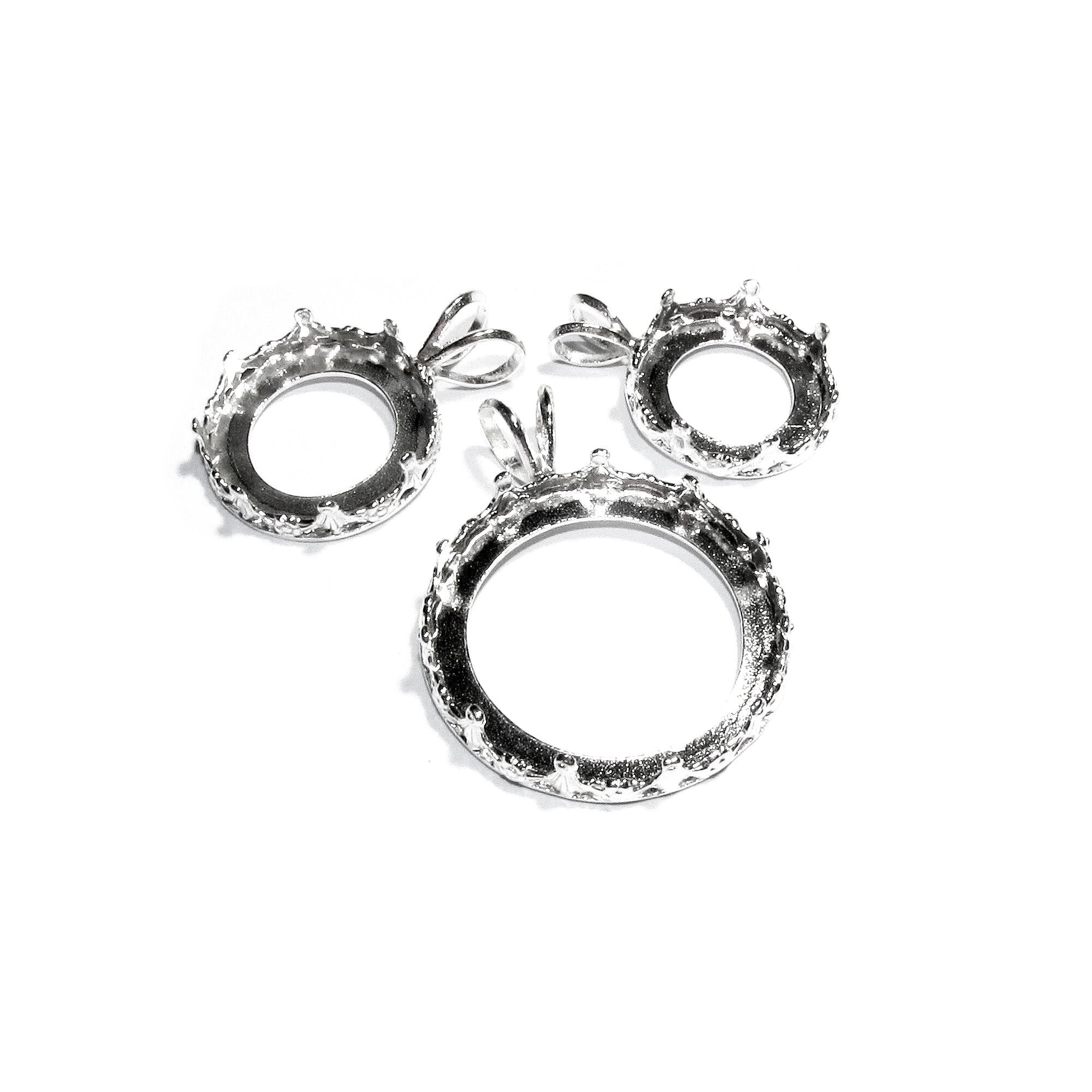 925 Sterling Silver Blank pendants sizes 8.0 - 24.0mm, model 1231, bezel cups, Jewelry making, Blank pendants, Setting - 1 piece