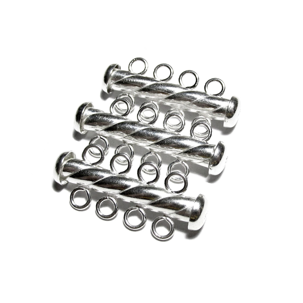 925 Sterling Silver Twisted Tube Bar Clasp 4-Hole size 4.3x26 mm, Silver Clasps, Slide Clasps, Sterling silver, Jewelry making - 1 piece