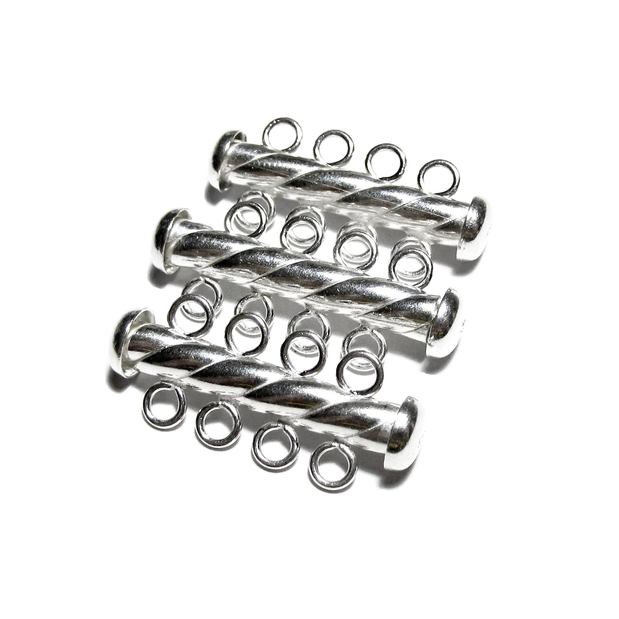 925 Sterling Silver Twisted Tube Bar Clasp 4-Hole size 4.3x26 mm, Silver Clasps, Slide Clasps, Sterling silver, Jewelry making - 1 piece