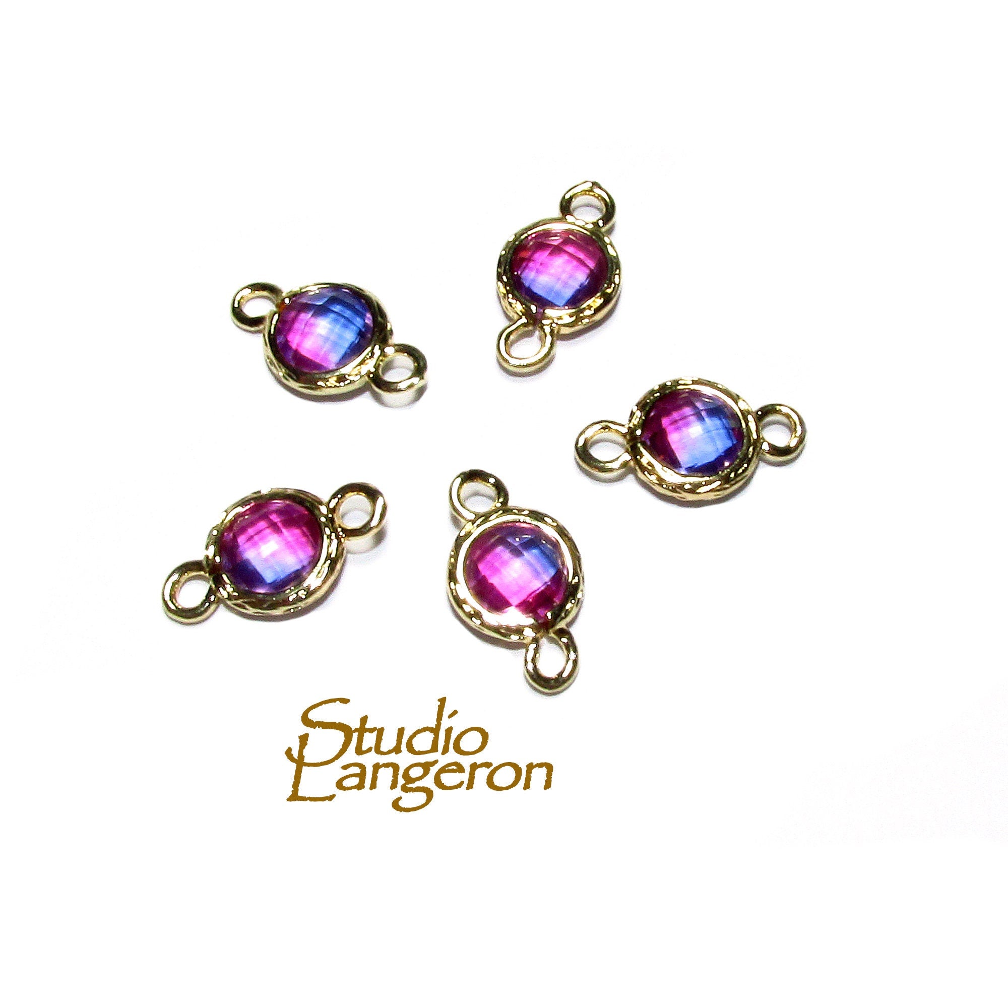 14K Gold Filled Checkerboard Ametrine Round Link Connector size 12x7 mm, Ametrine gold filled link, Link connector, Jewelry making - 1 piece