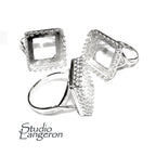 14x14mm 925 sterling silver blank ring with square bezel cup size 5, 6, 7, 8, 9, silver ring, base ring, jewelry making, bezel cup - 1 piece