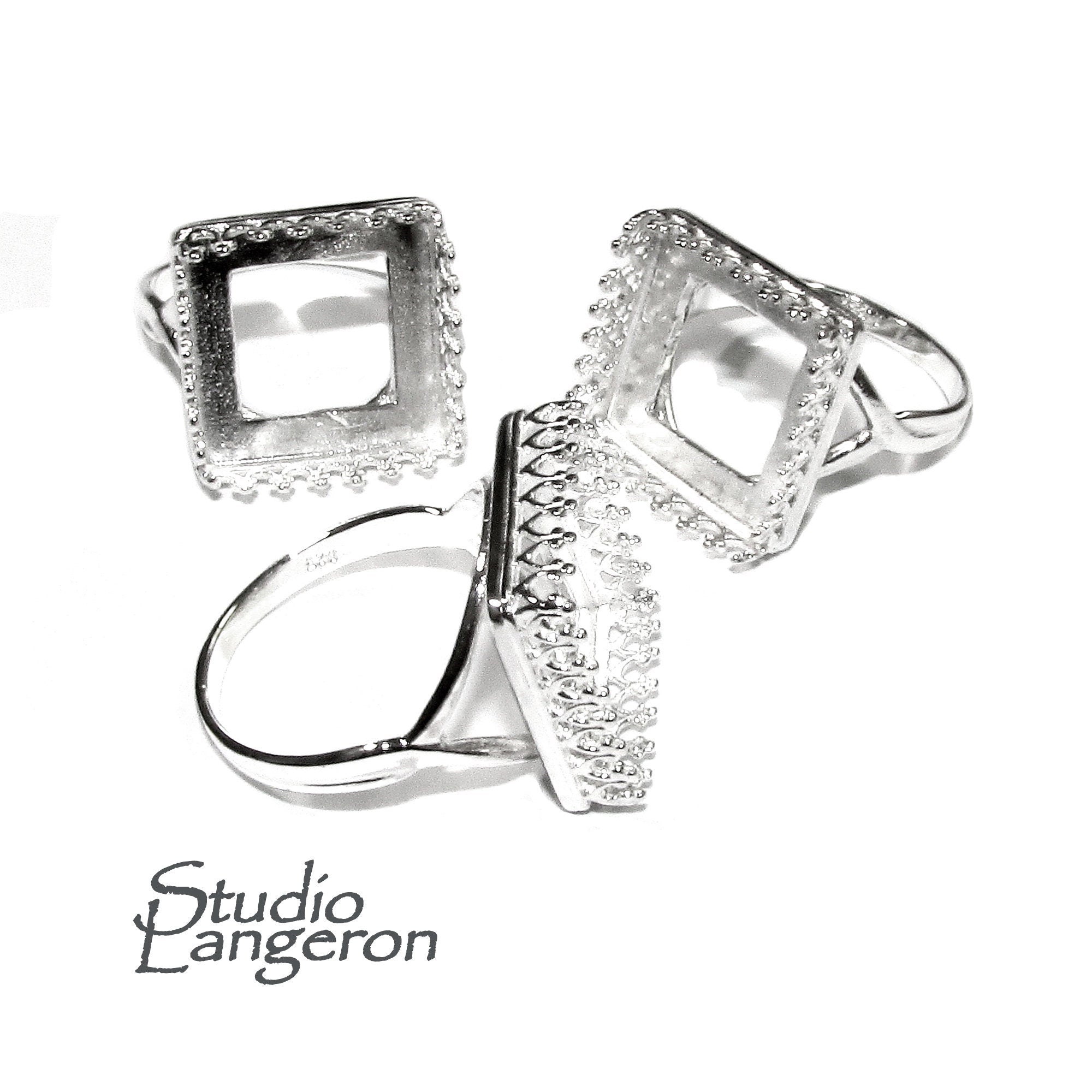 14x14mm 925 sterling silver blank ring with square bezel cup size 5, 6, 7, 8, 9, silver ring, base ring, jewelry making, bezel cup - 1 piece