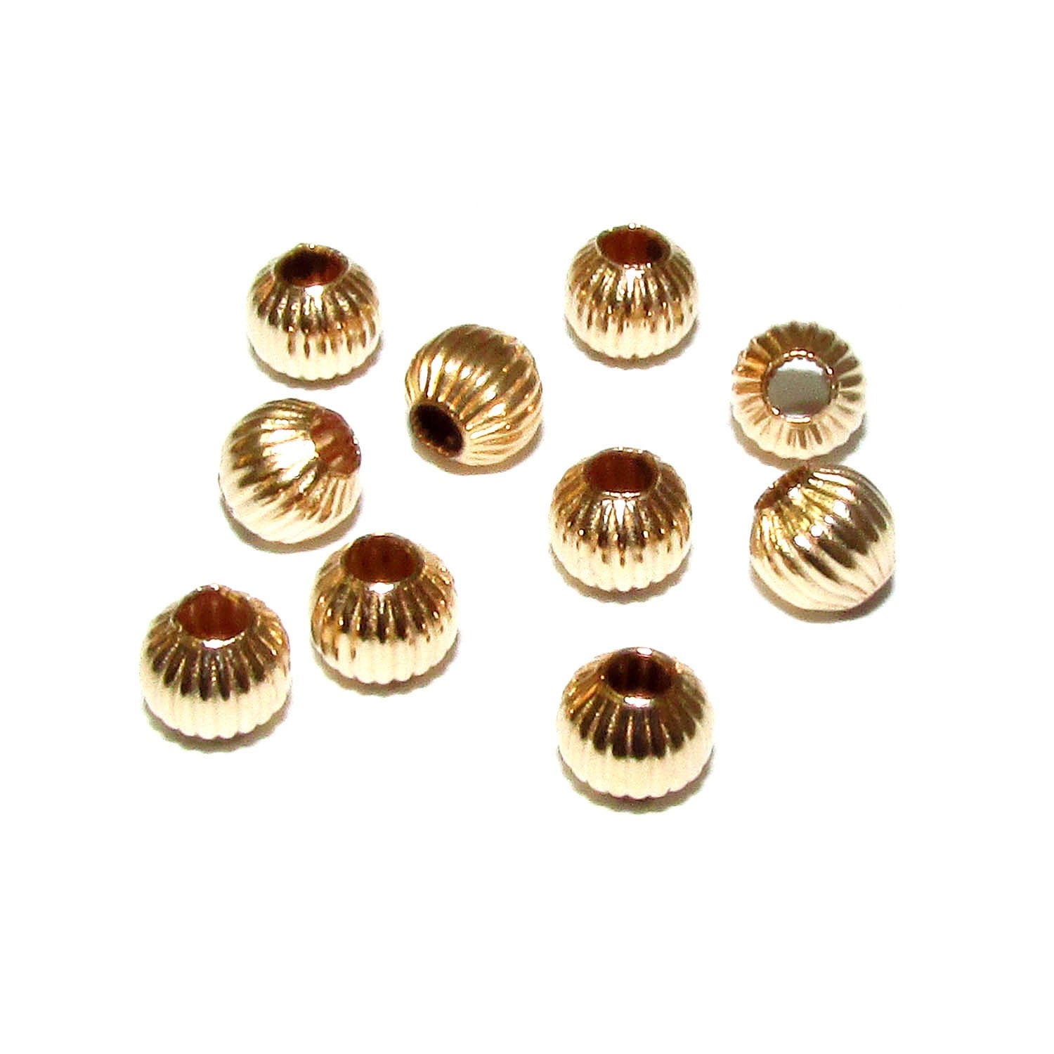 10 pieces 14K Yellow Gold filled Corrugated Beads 4 mm, Beads, Corrugated beads, Spacer Beads, Jewelry making, 14/20 Gold filled