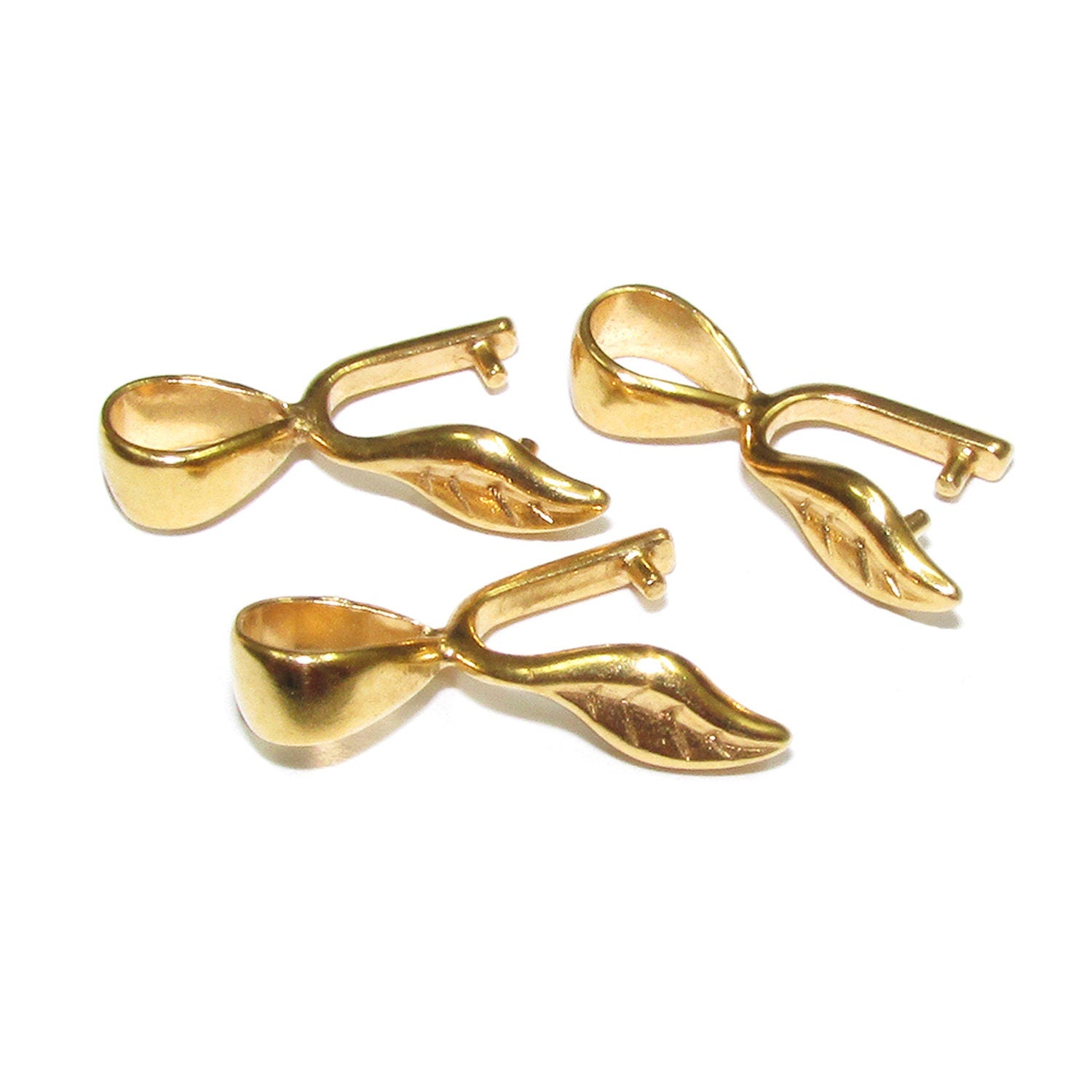 14K Yellow gold filled Leaf Pinch Pendant Bail, Bail with hook, bail with loop, Jewelry making, Bail gold filled, Bail finding - 1 piece