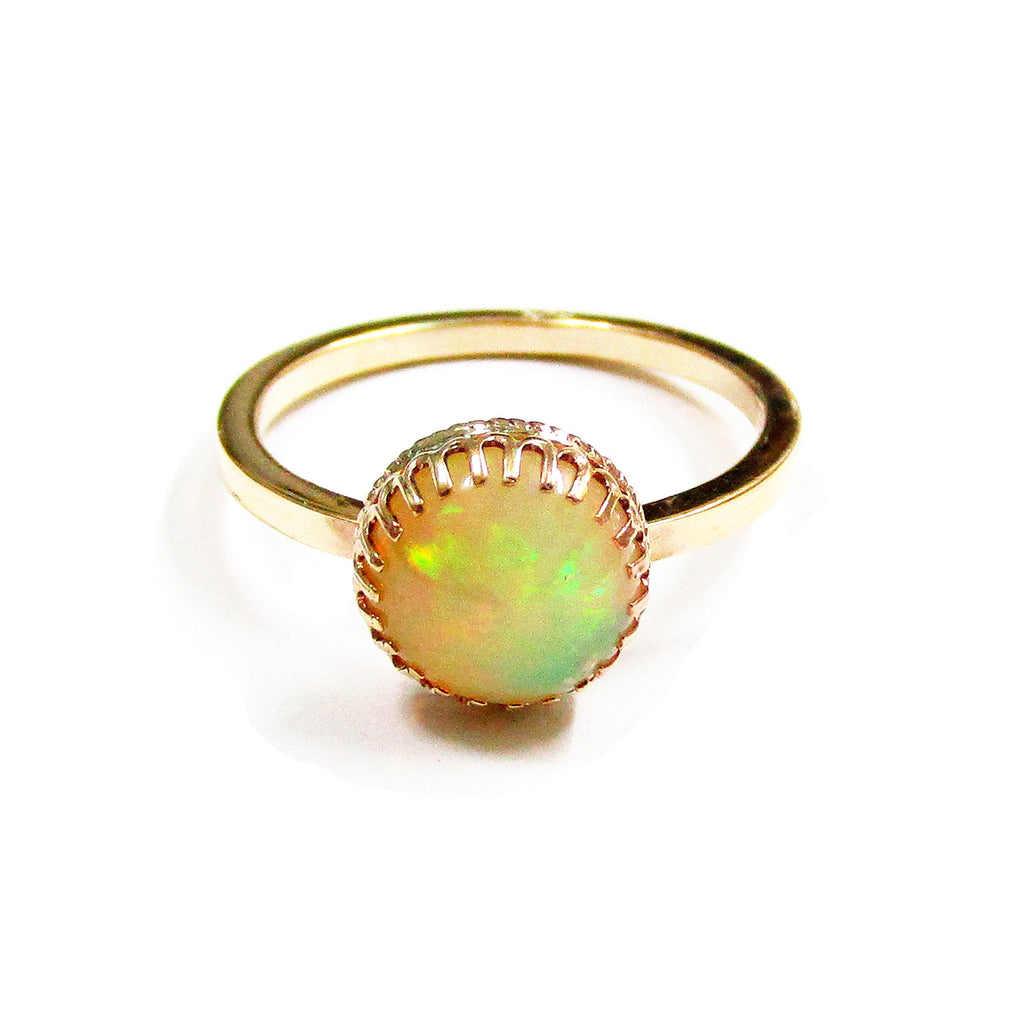 14K Yellow gold filled handmade ring size 6 with welo opal 8 mm, gold filled ring, single copy, handmade ring, welo opal  - 1 piece