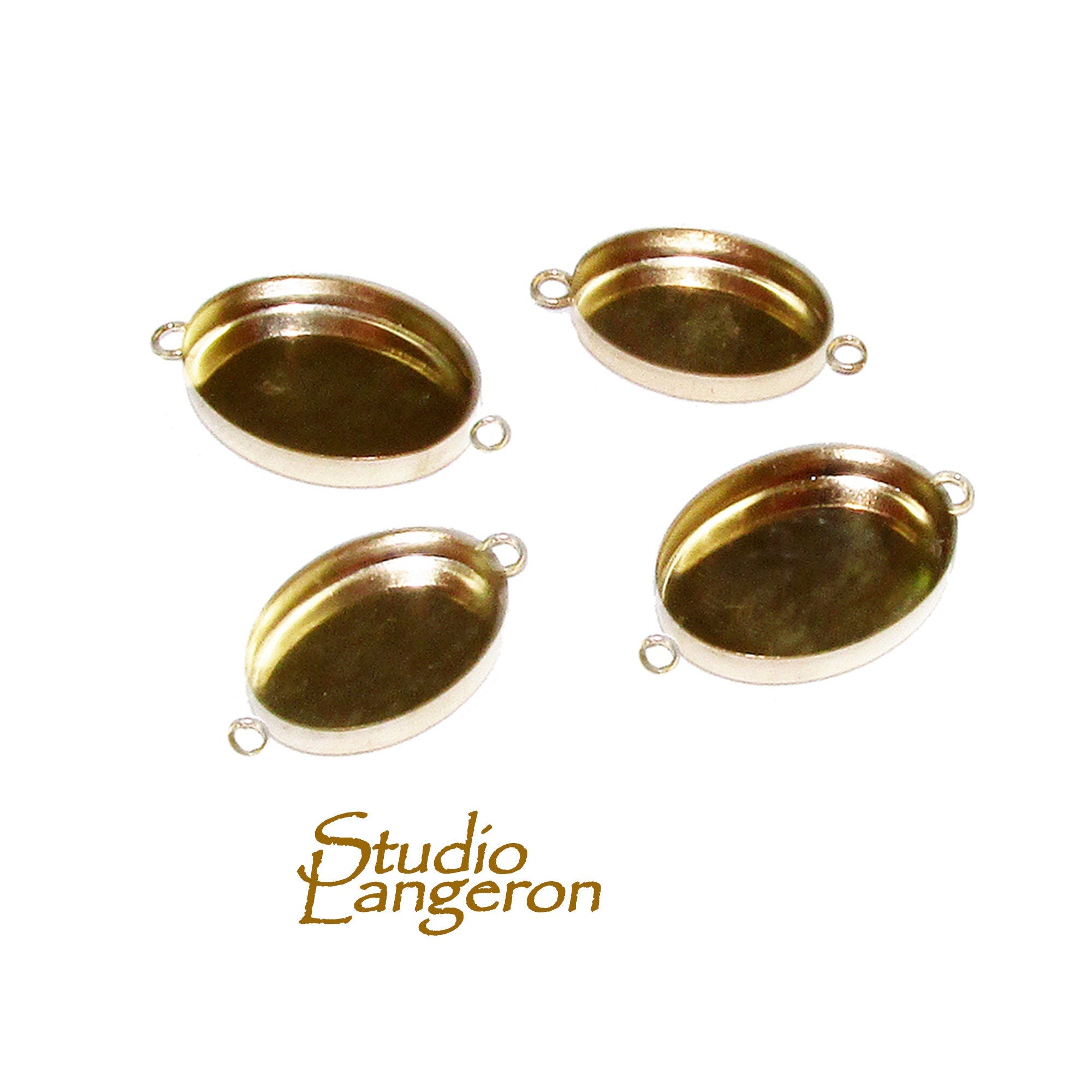 14K Yellow gold filled Oval Bezel Cup with two loops size 6x8 - 18x25 mm, Bezel cup, Jewelry making, Setting, Gold Filled - 1 piece