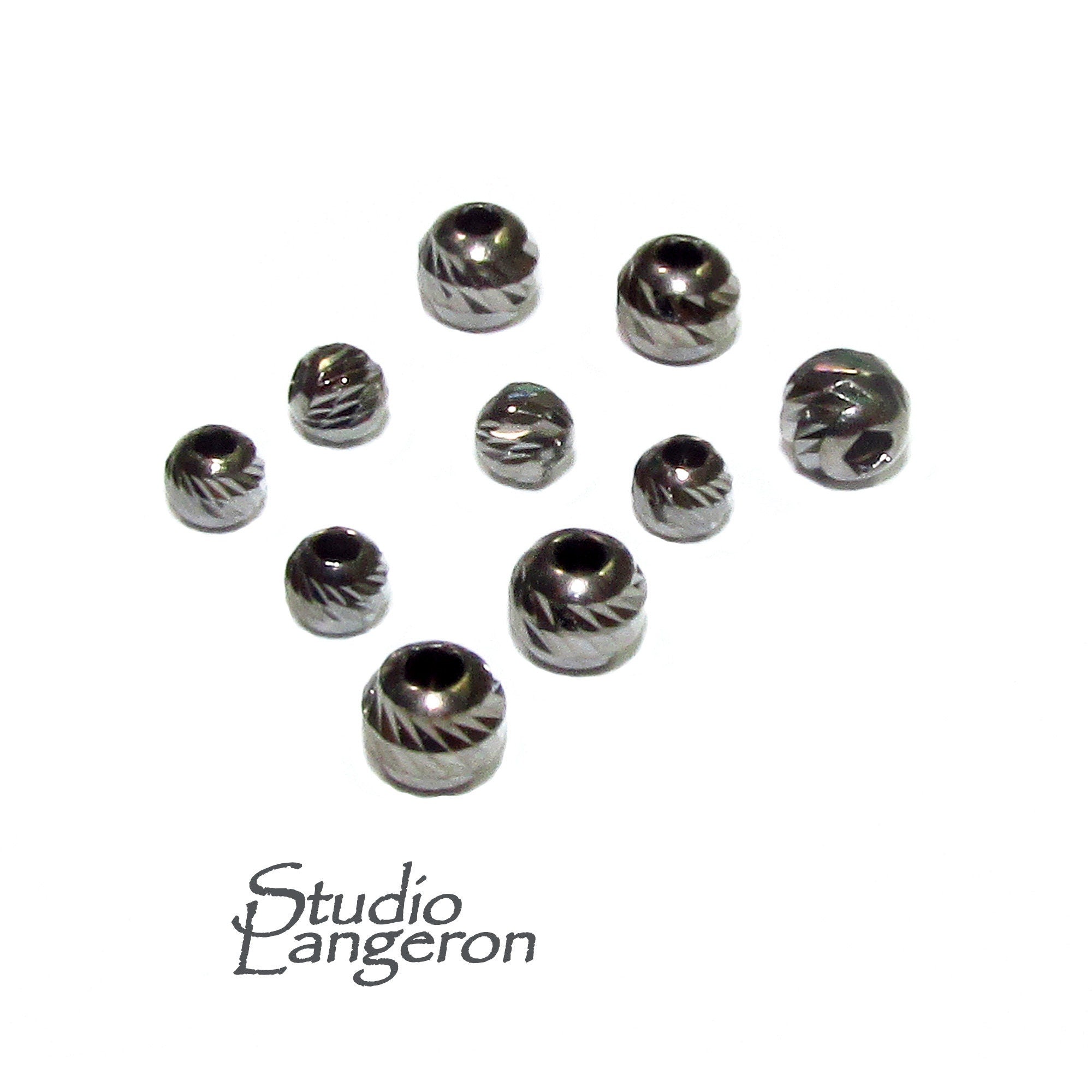 925 sterling silver diamond cut black beads sizes 3, 4 mm, diamond cut beads, Jewelry making, round beads, silver findings - 1 piece