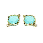 14K Gold Filled Checkerboard aqua chalcedony cushion Link Connector size 13x18 mm, gold filled link, Jewelry making, Connector - 1 piece