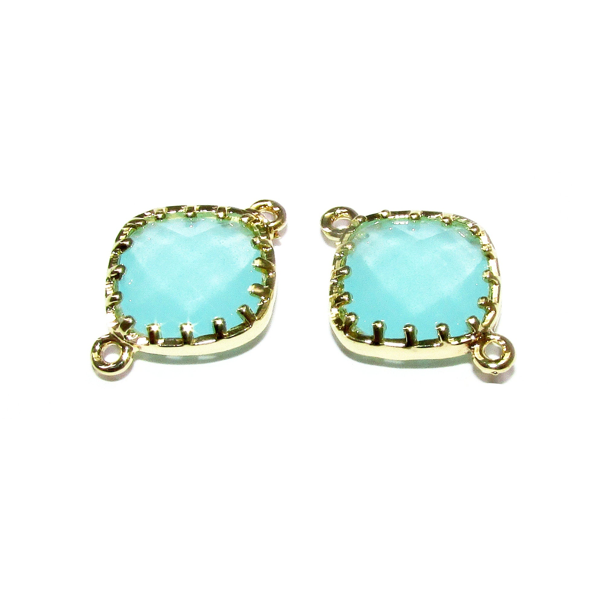 14K Gold Filled Checkerboard aqua chalcedony cushion Link Connector size 13x18 mm, gold filled link, Jewelry making, Connector - 1 piece