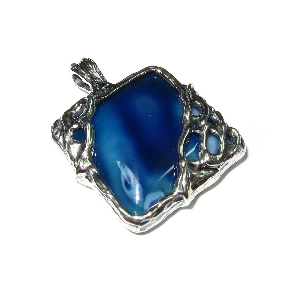 Agate blue pendant 925 sterling silver size 2.5x2.5 cm, single copy, Natural Agate, Handmade pendant, Blue, Gemstone, Agate pendant