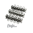 925 Sterling Silver Oxidized Twisted Tube Bar Clasp 4-Hole size 4.3x26 mm, Silver Clasps, Slide Clasps, Jewelry making, Tube clasp - 1 piece