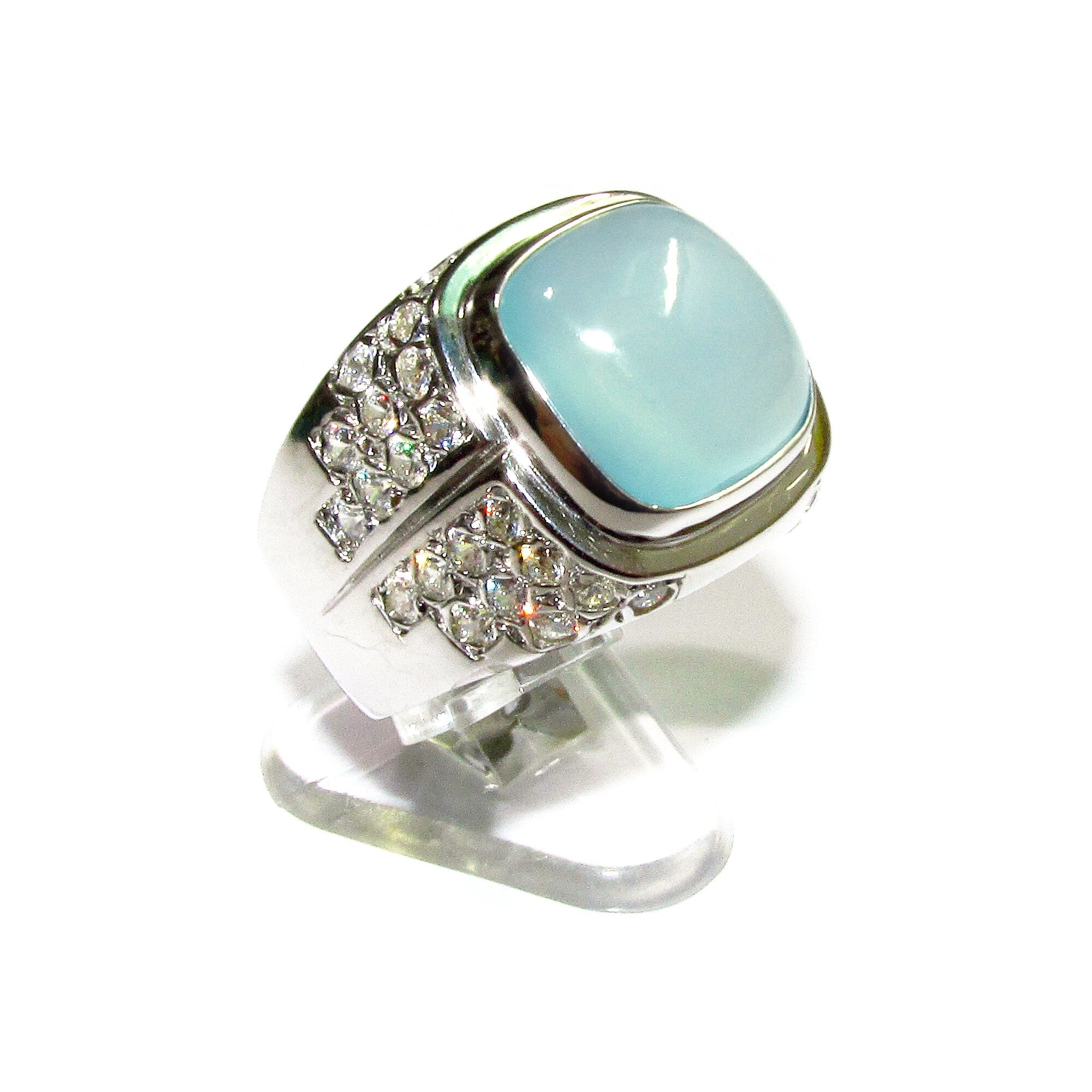 Statement Chalcedony ring 925 sterling silver size 9, Handmade ring, single copy, 925 sterling silver, Natural Aqua chalcedony, gemstone