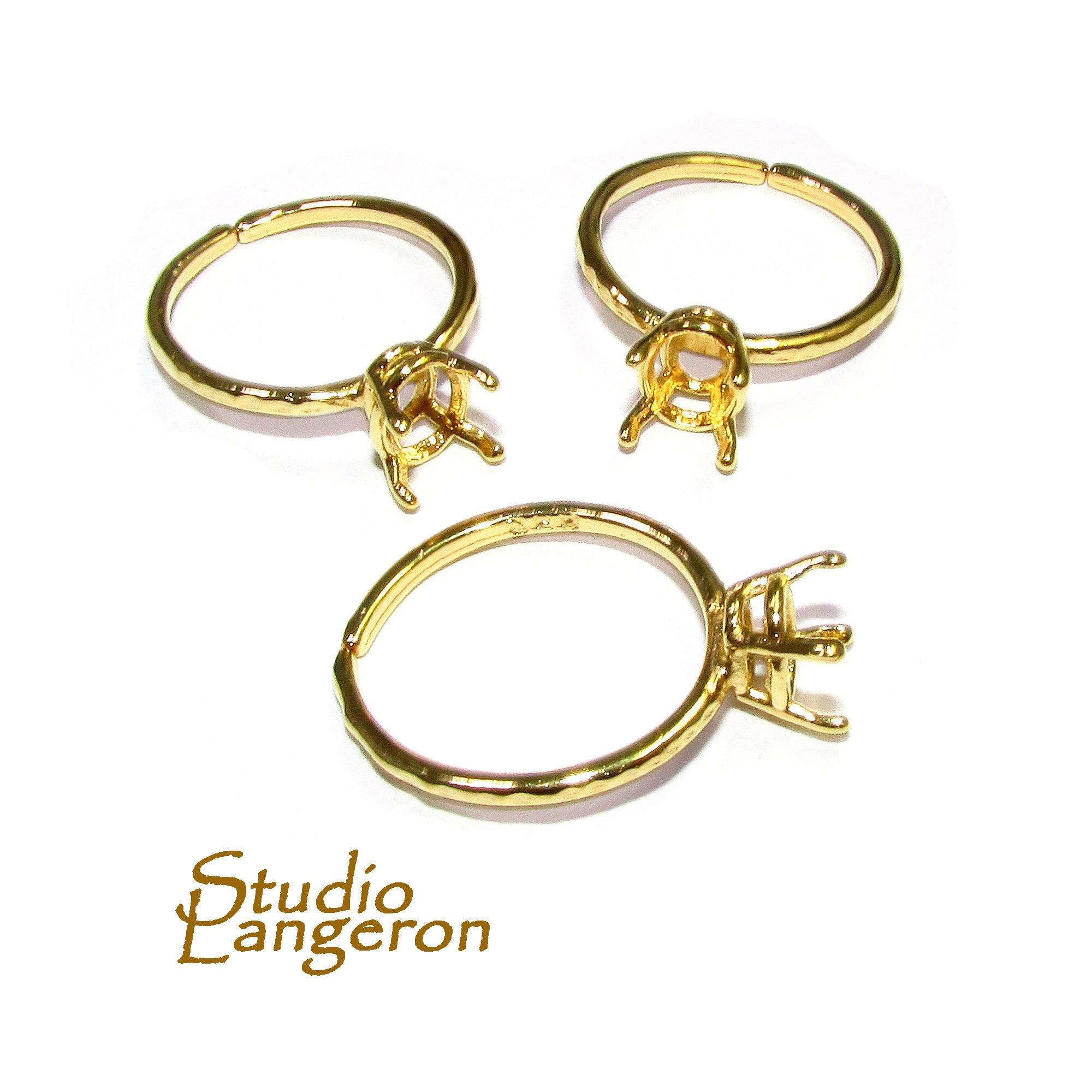 14K Yellow gold filled open blank ring with 4-prong setting 6x8 mm, Base ring, ring gold filled, Jewelry making, Setting - 1 piece