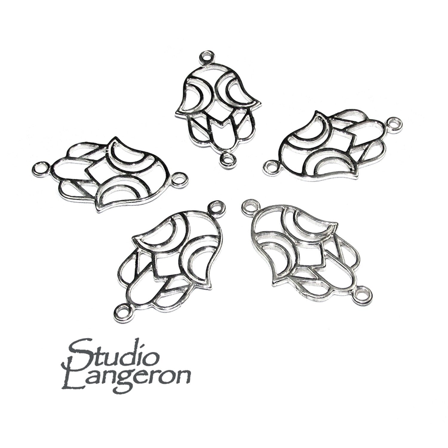925 Sterling silver large hamsa connector size 2.3x1.4 cm, Hamsa link component, Jewelry making, Connector, Jewelry connector - 1 piece