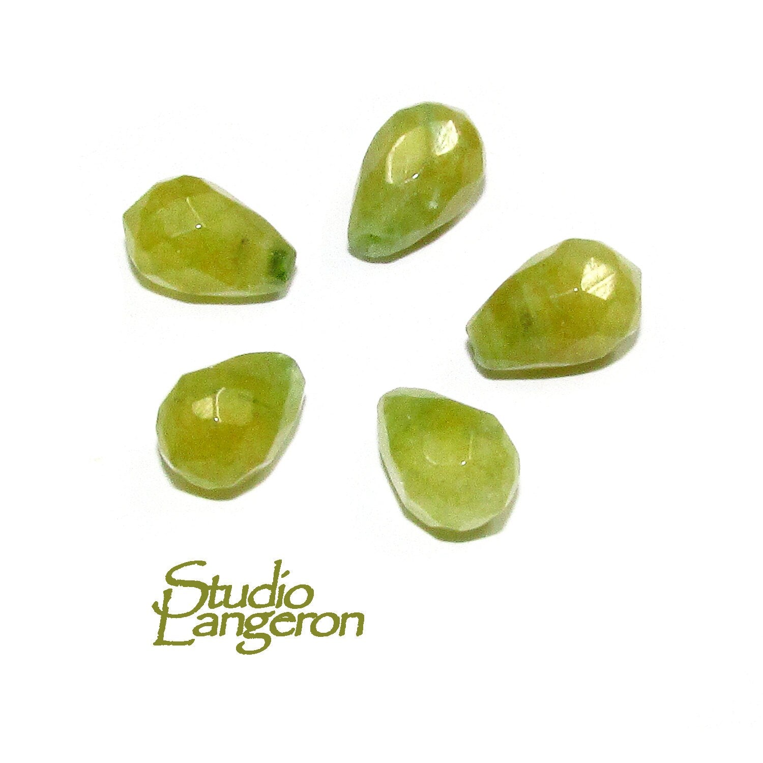 Natural jade Teardrop faceted half drilled Beads size 10x6 mm, Natural jade beads, Matched Half Drilled Beads, Jewelry making - 1 piece