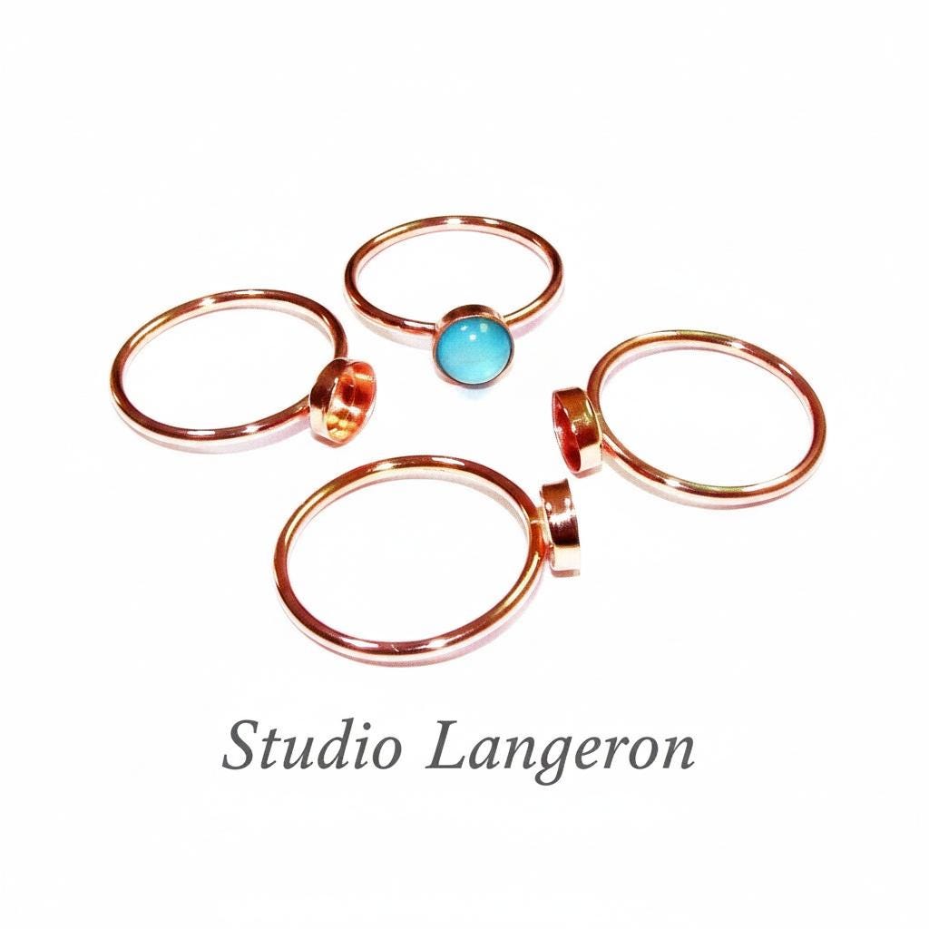14K Rose solid gold blank ring with bezel cup 6 mm size 4 - 10, Base ring, Rose gold ring, bezel cup, Jewelry making, Setting - 1 piece