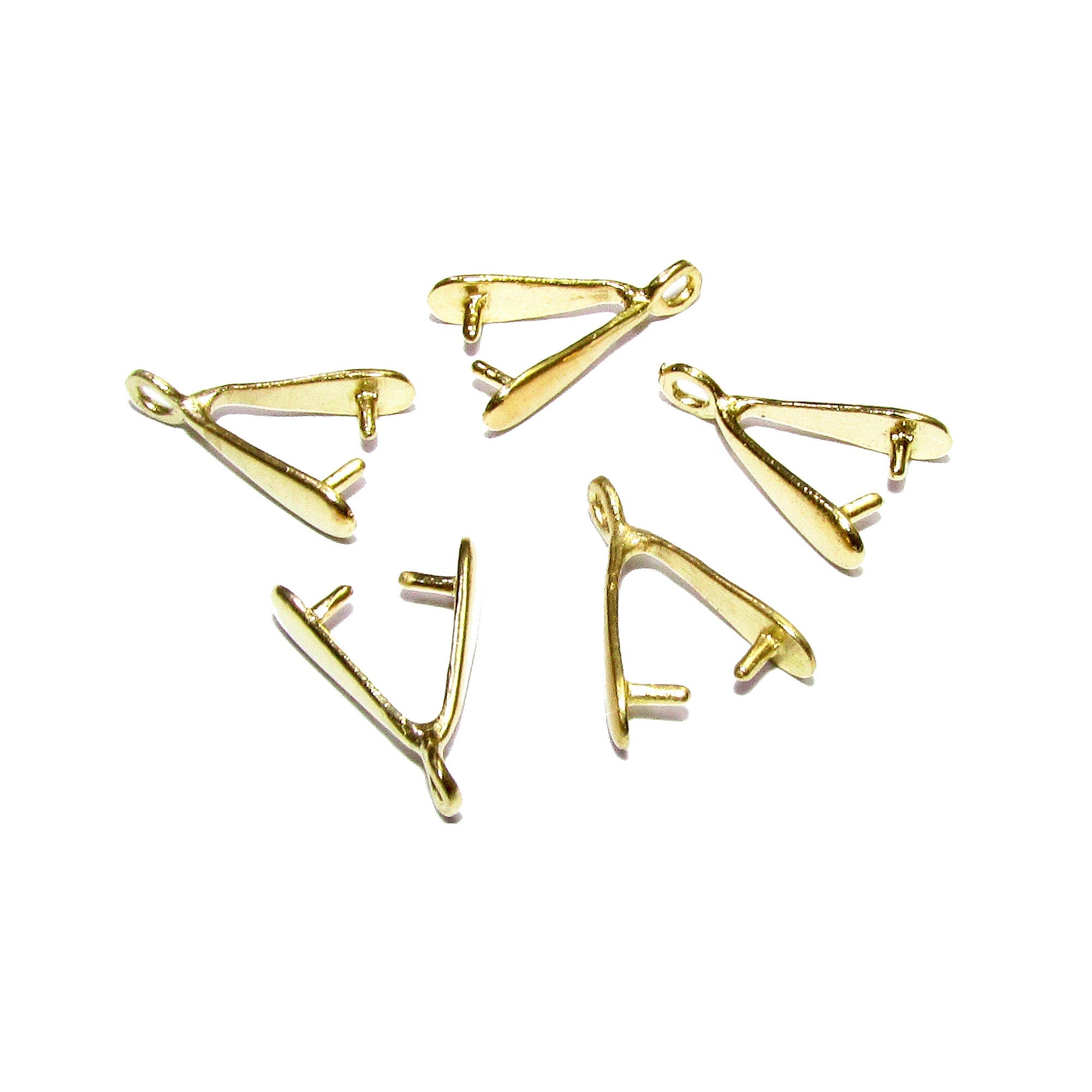 14K Yellow Gold Pinch Pendant Bail, Jewelry Making (1 piece)