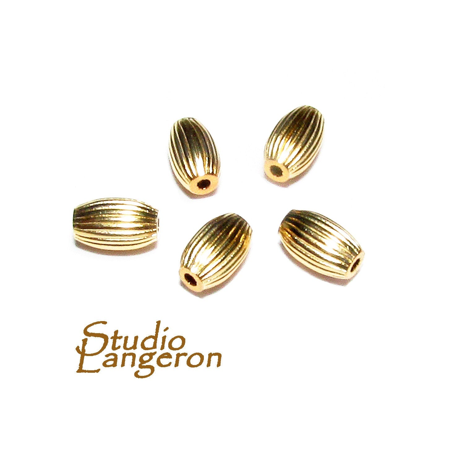 14K yellow gold filled oval corrugated beads size 5x3 mm, Oval Beads, Gold filled beads, Jewelry making, Corrugated beads - 1 piece
